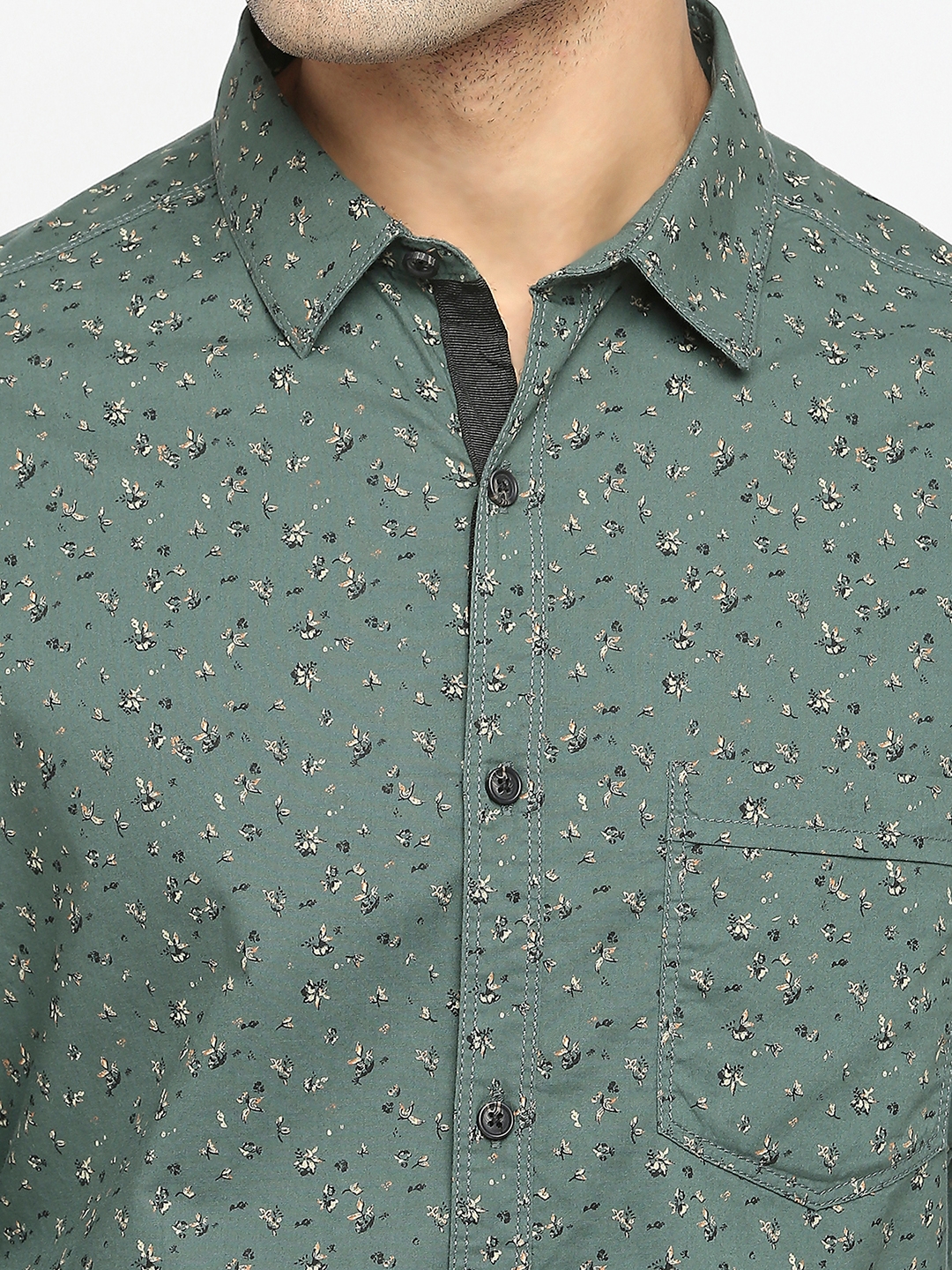 spykar | Spykar Men Sage Green Cotton Slim Fit Printed Shirt 4