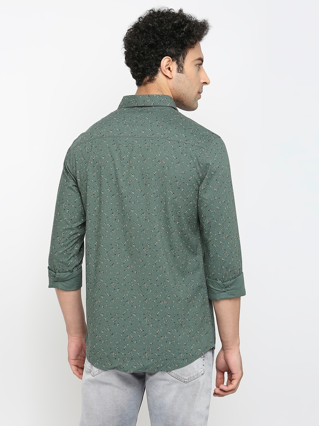 spykar | Spykar Men Sage Green Cotton Slim Fit Printed Shirt 3