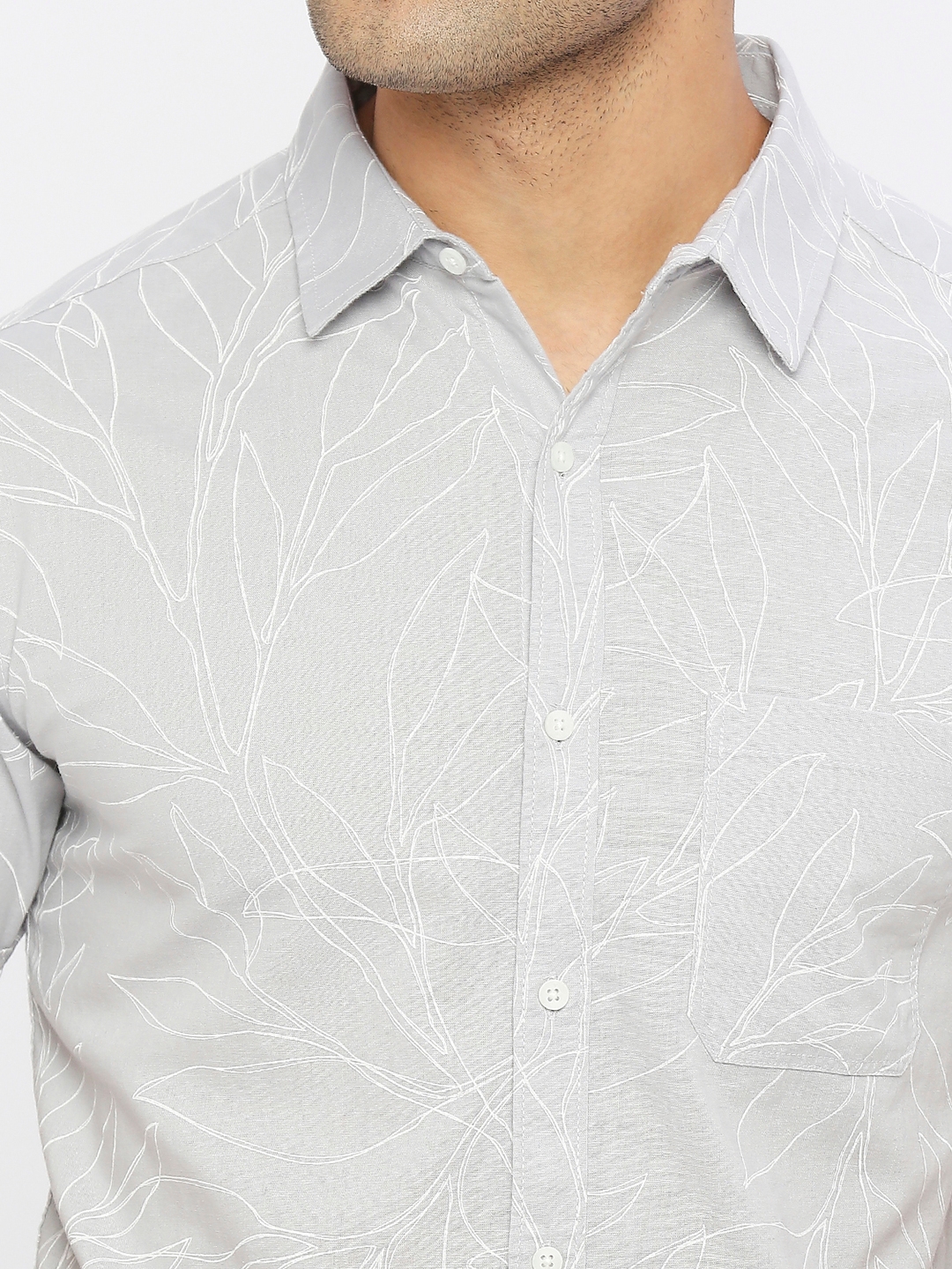 spykar | Spykar Men Light Grey Linen Slim Fit Half Sleeve Printed Shirt 4