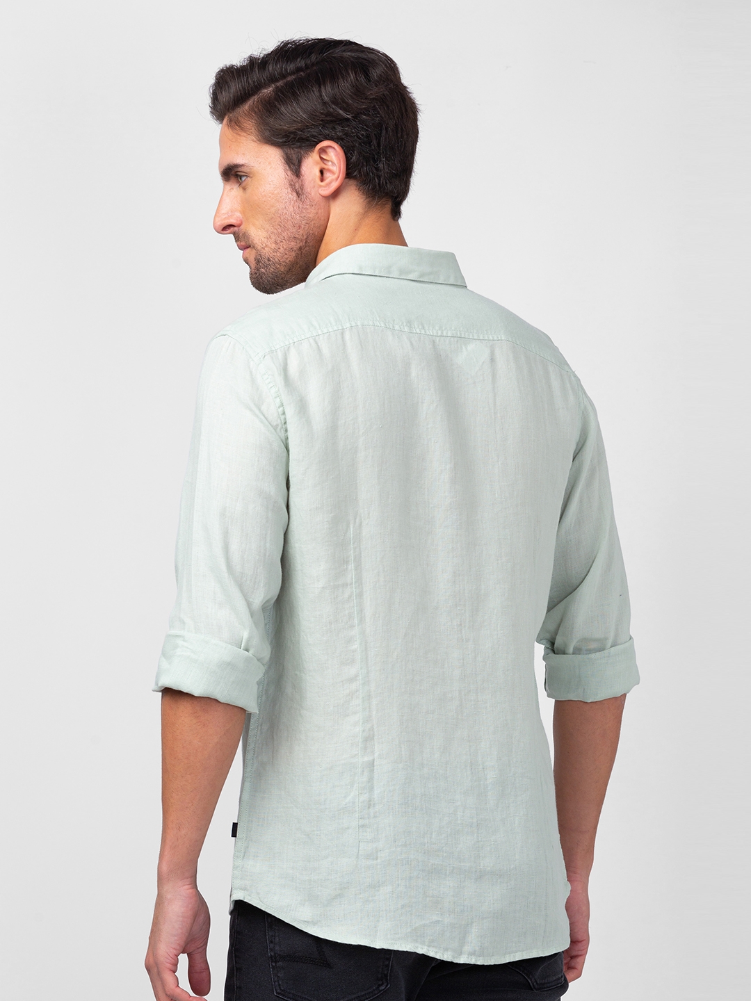 spykar | Spykar Men Pista Green LINEN Regular Slim Fit Plain Shirt 2