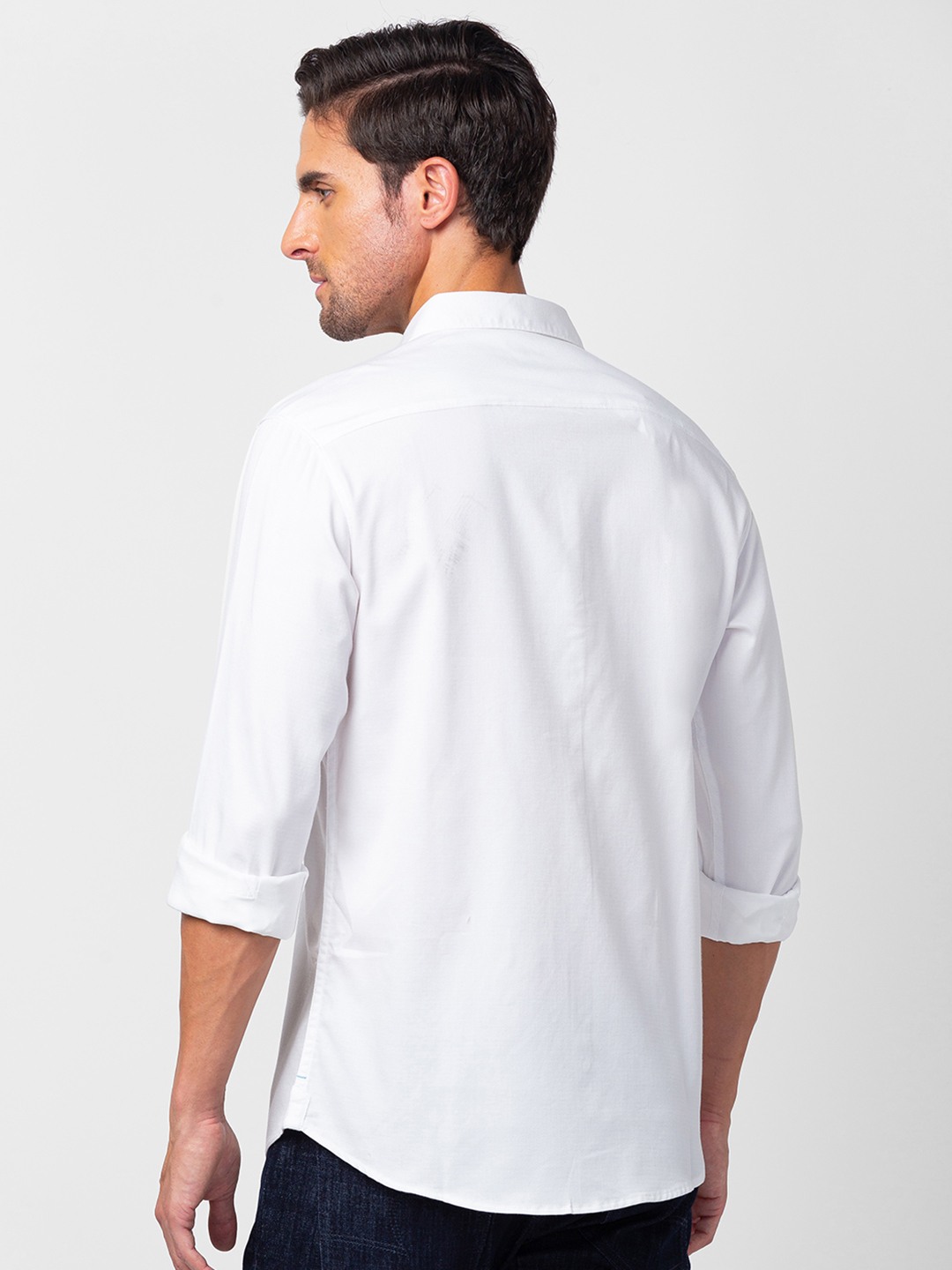 Spykar Men White Cotton Slim Fit Plain Shirt