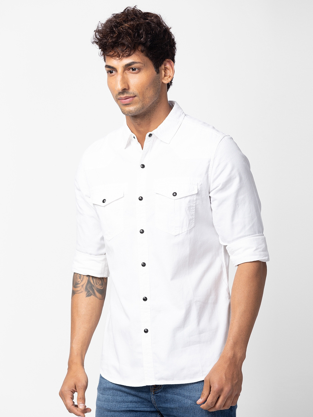 Spykar Men Dark Grey Cotton Slim Fit Half Sleeve Denim Shirt-sgquangbinhtourist.com.vn