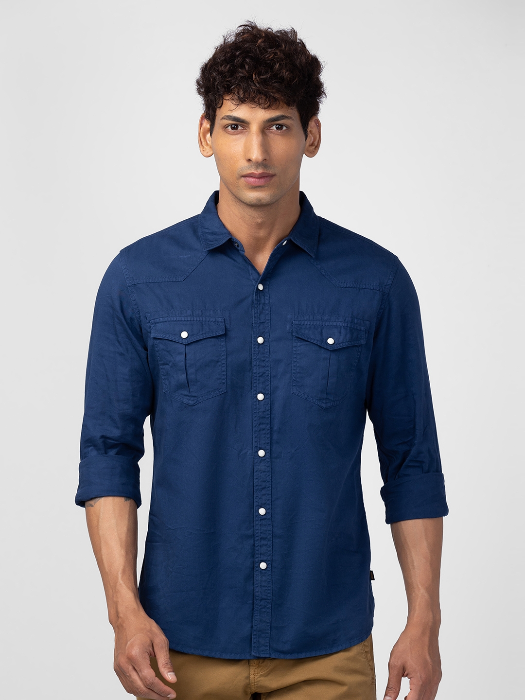 Spykar Men Indigo Blue Cotton Slim Fit Half Sleeve Denim Shirt : Amazon.in:  Clothing & Accessories