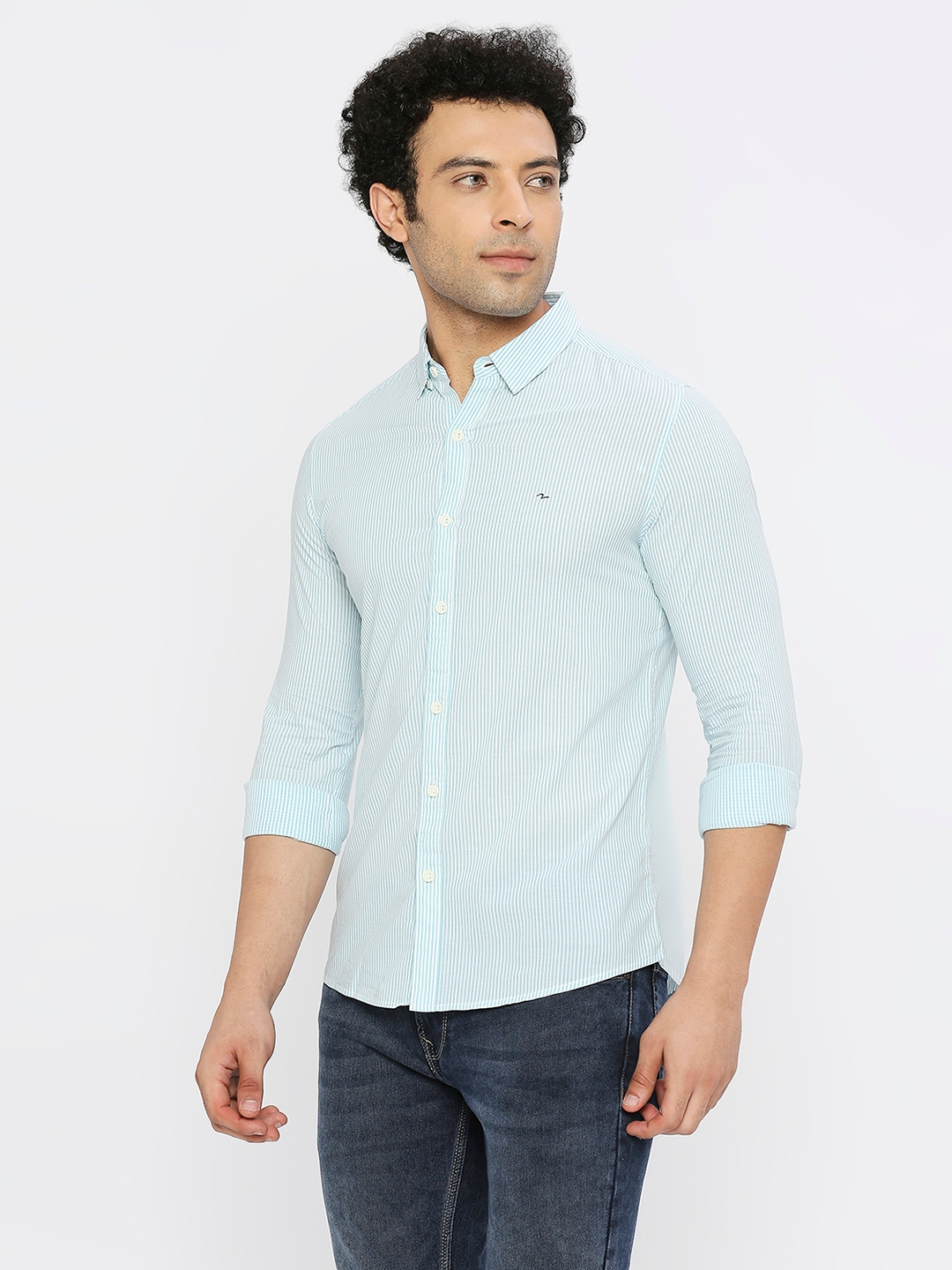 Spykar | Spykar Men Cool Blue Cotton Slim Fit Full Sleeve Striped Shirt 1