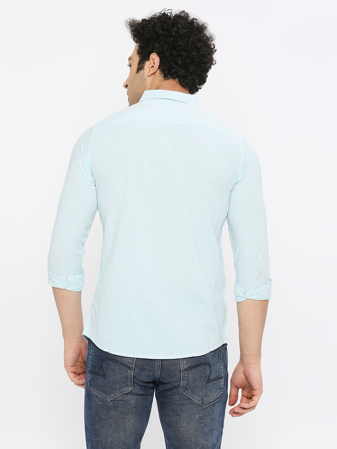 Spykar | Spykar Men Cool Blue Cotton Slim Fit Full Sleeve Striped Shirt 3