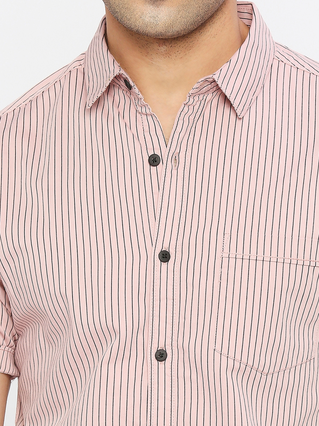 Spykar | Spykar Men Tan Pink Cotton Slim Fit Half Sleeve Striped Shirt 4