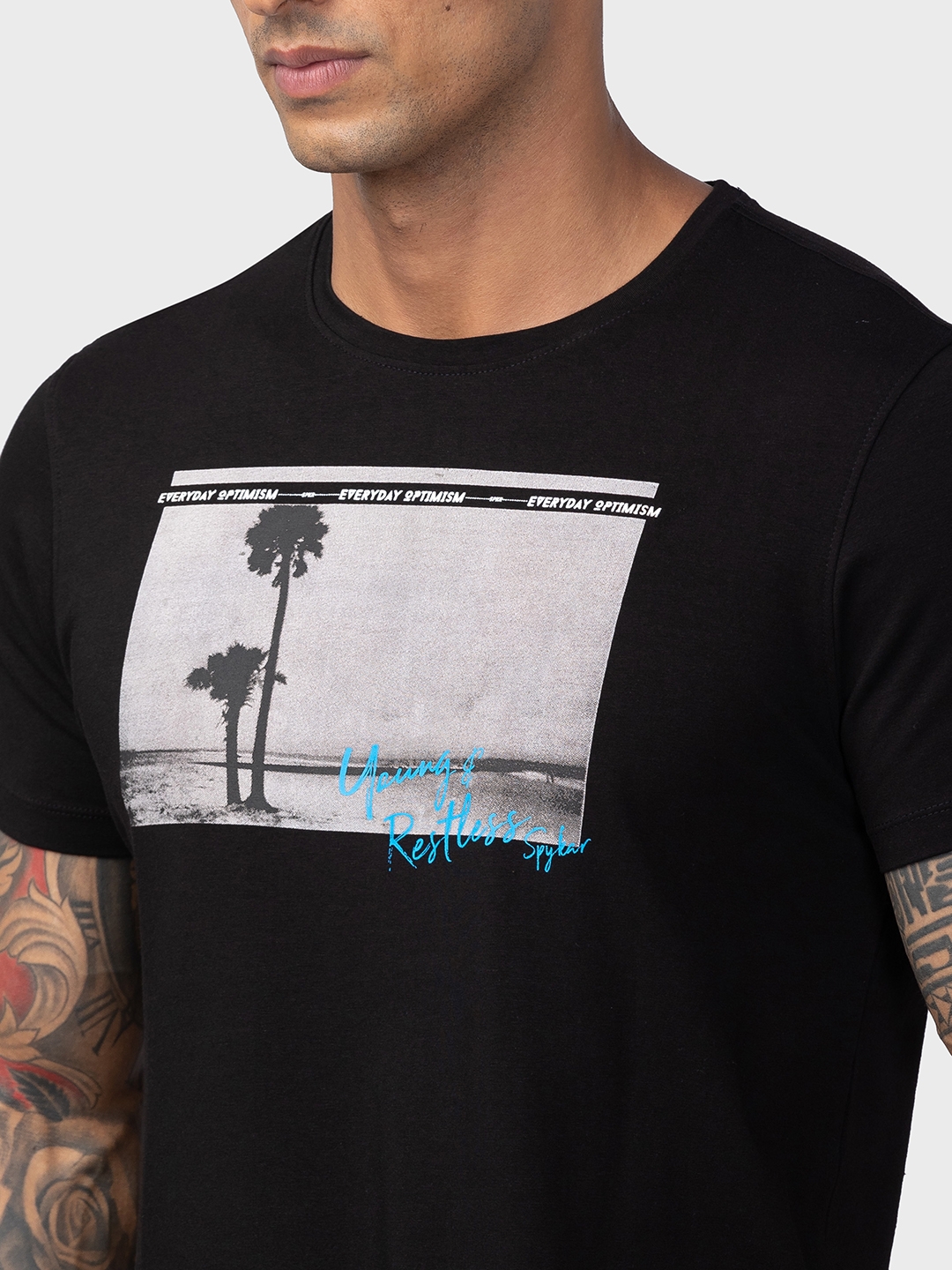 spykar | Spykar Men Black Cotton Regular Fit Half Sleeve Printed T-Shirt 4