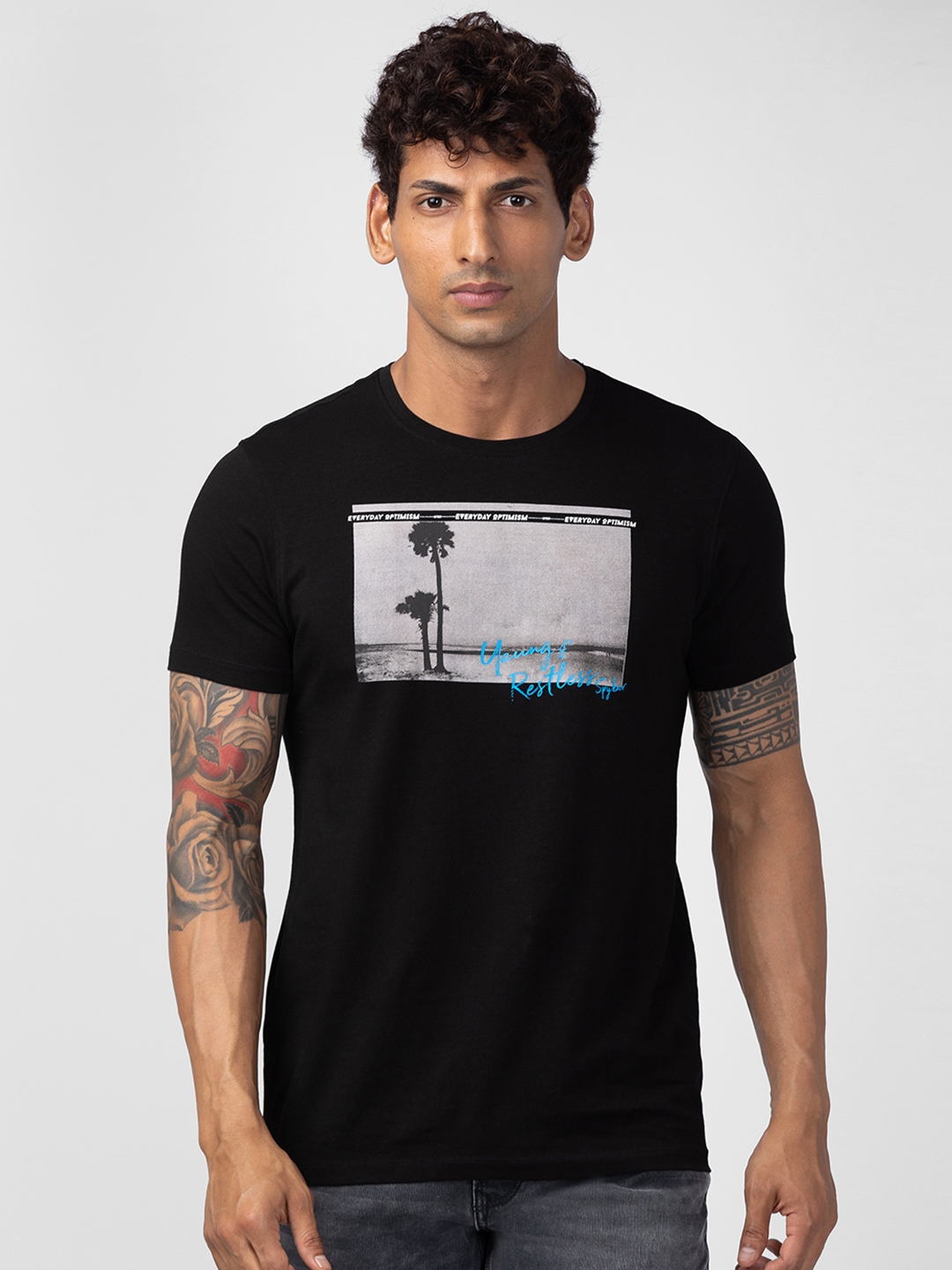 spykar | Spykar Men Black Cotton Regular Fit Half Sleeve Printed T-Shirt 0