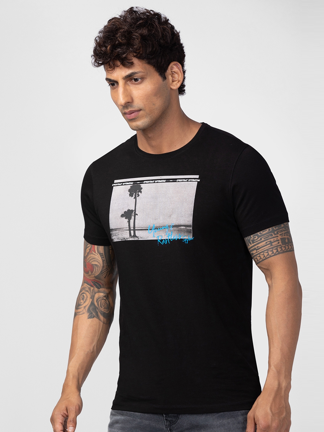 spykar | Spykar Men Black Cotton Regular Fit Half Sleeve Printed T-Shirt 3
