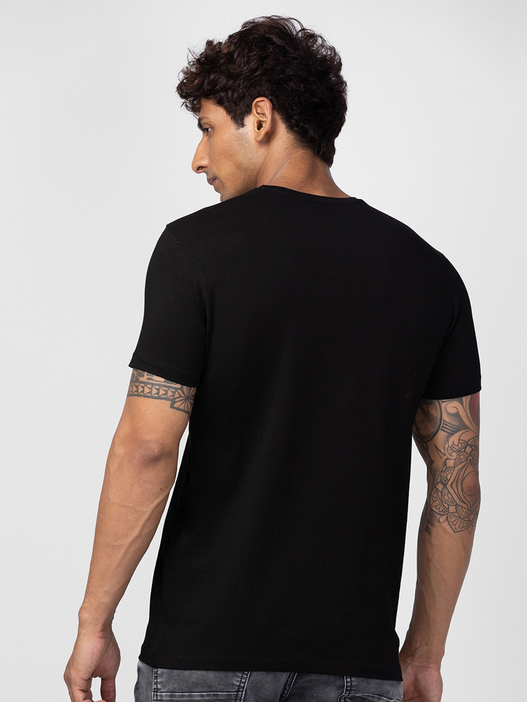 spykar | Spykar Men Black Cotton Regular Fit Half Sleeve Printed T-Shirt 2