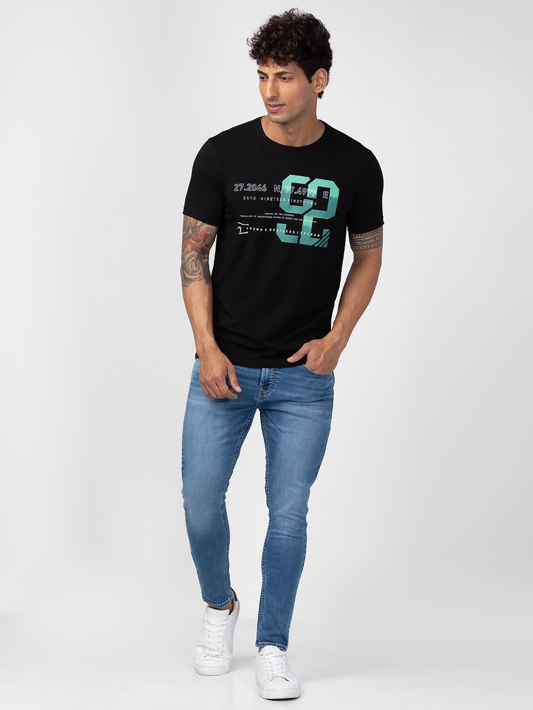 spykar | Spykar Men Black Cotton Regular Fit Half Sleeve Printed T-Shirt 1