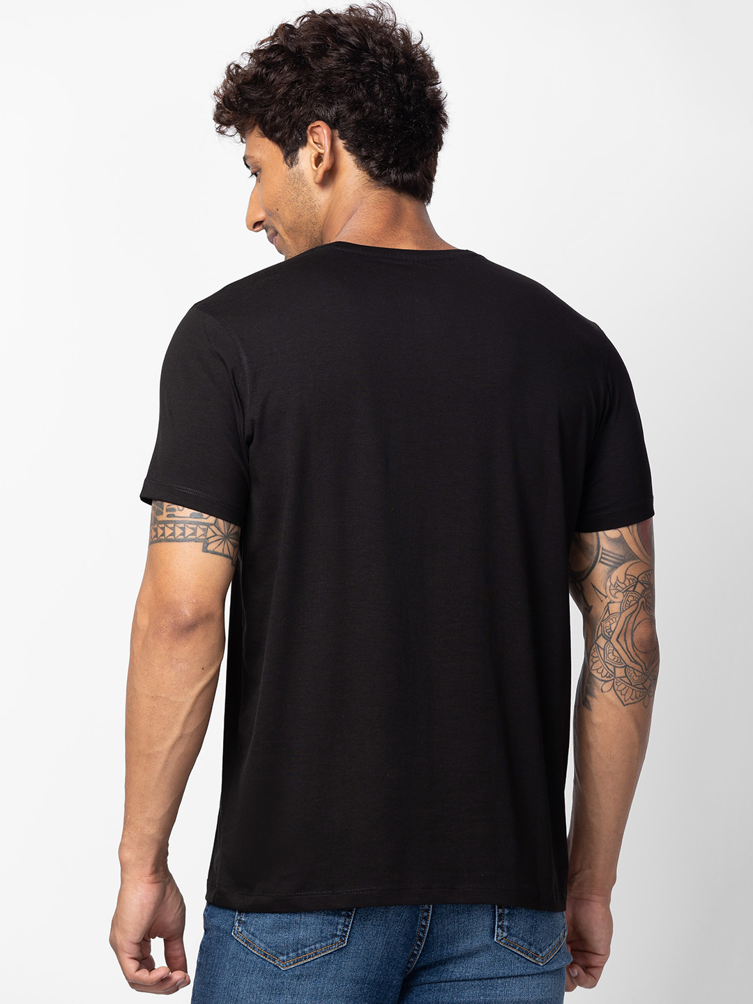Spykar Men Black Cotton Regular Fit Half Sleeve Printed T-Shirt