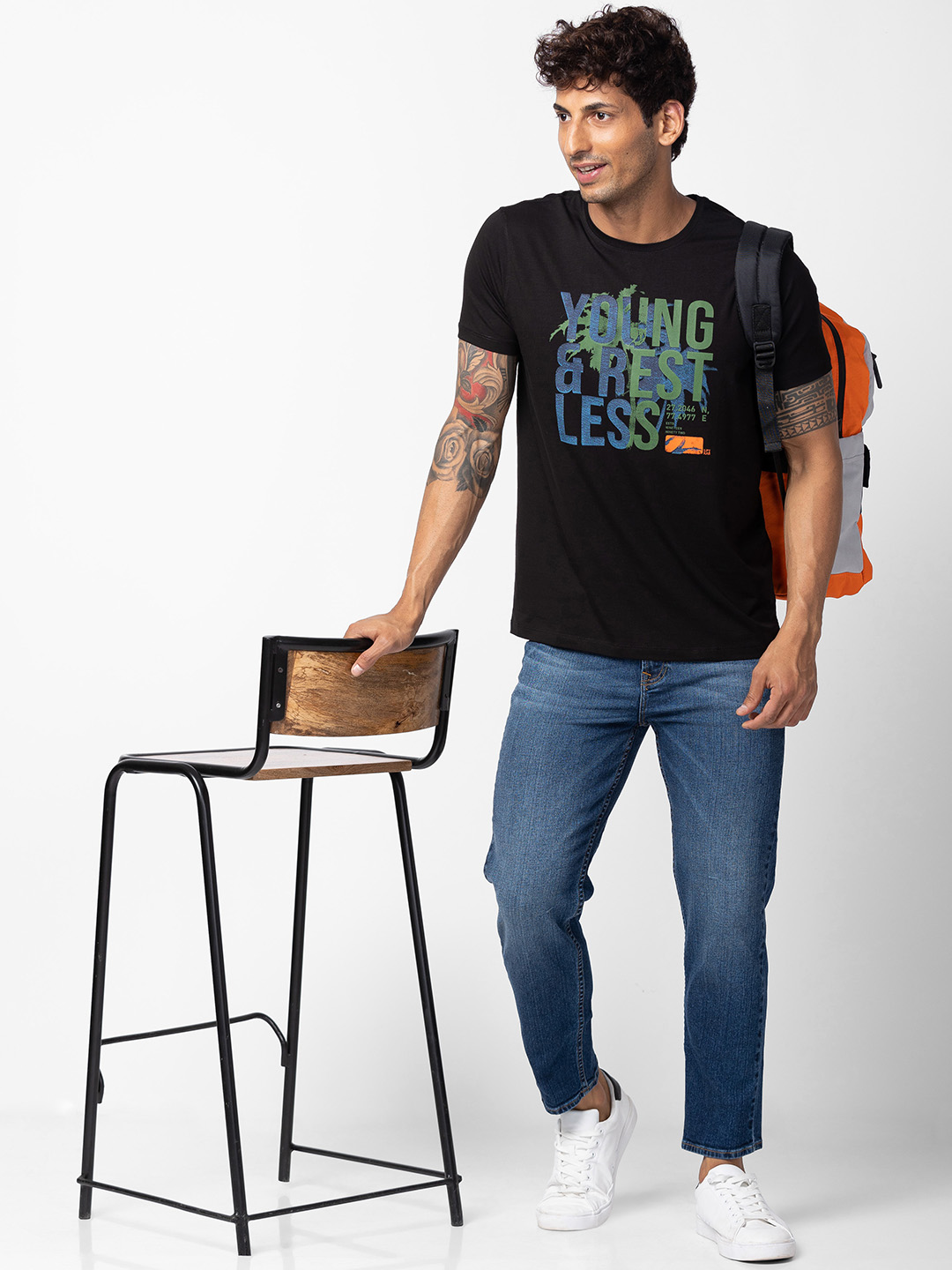 Spykar Men Black Cotton Regular Fit Half Sleeve Printed T-Shirt