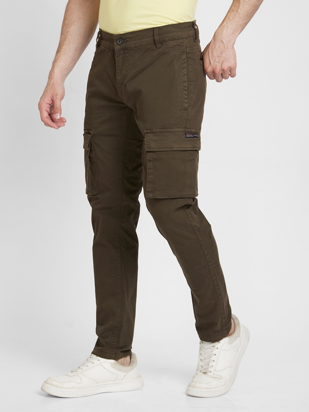 Spykar Men Mud Brown Cotton Slim Fit Ankle Length Cargo Pants   vot02bbcg031mudbrown