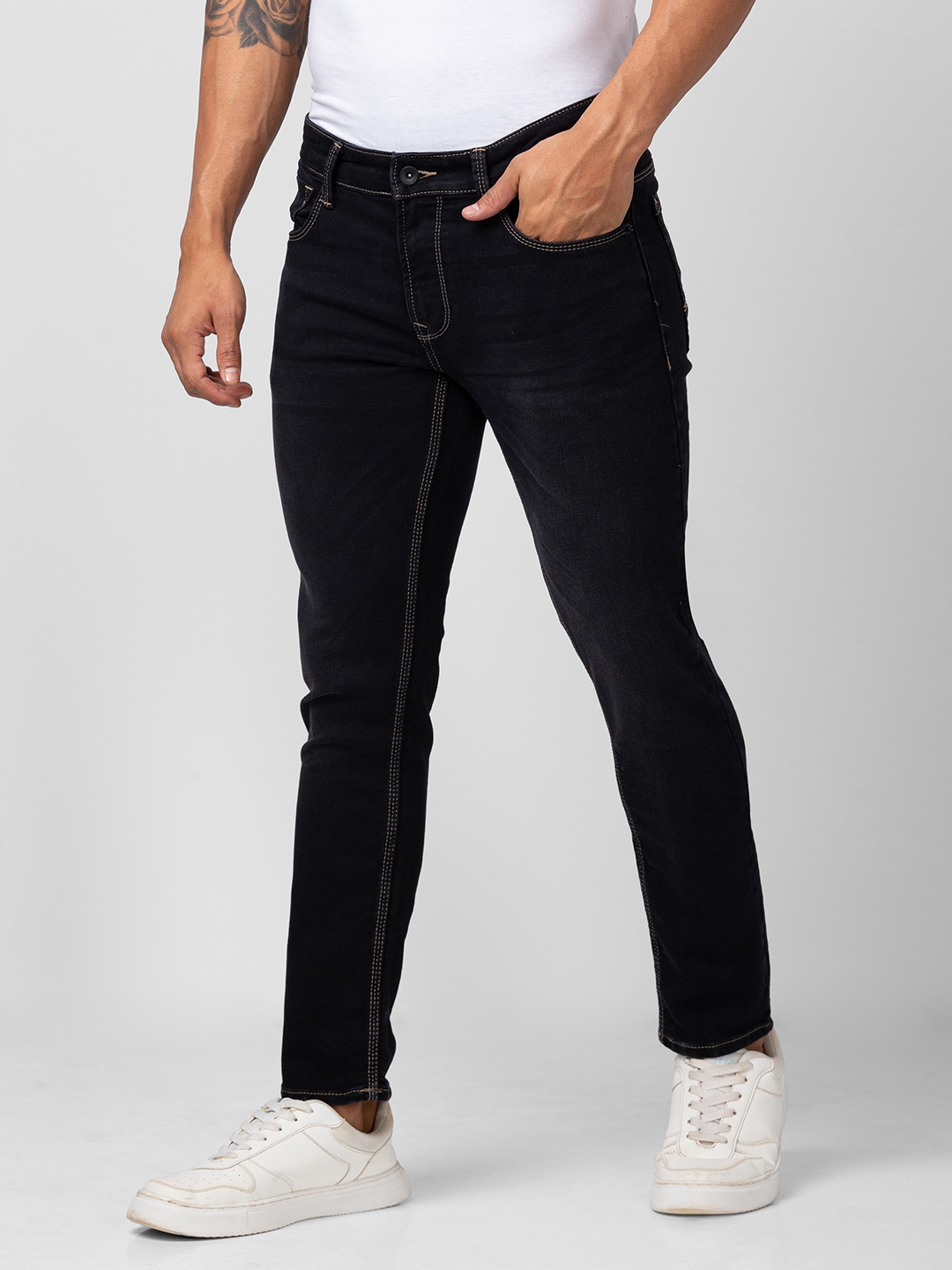 spykar | Men's Black Cotton Solid Jeans 3