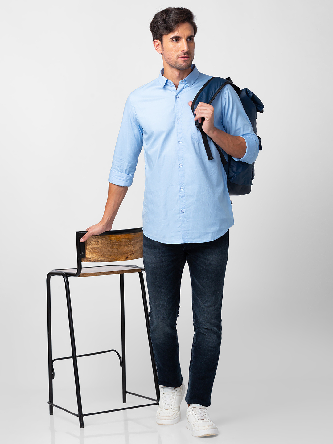 Men's Blue Cotton Solid Jeans