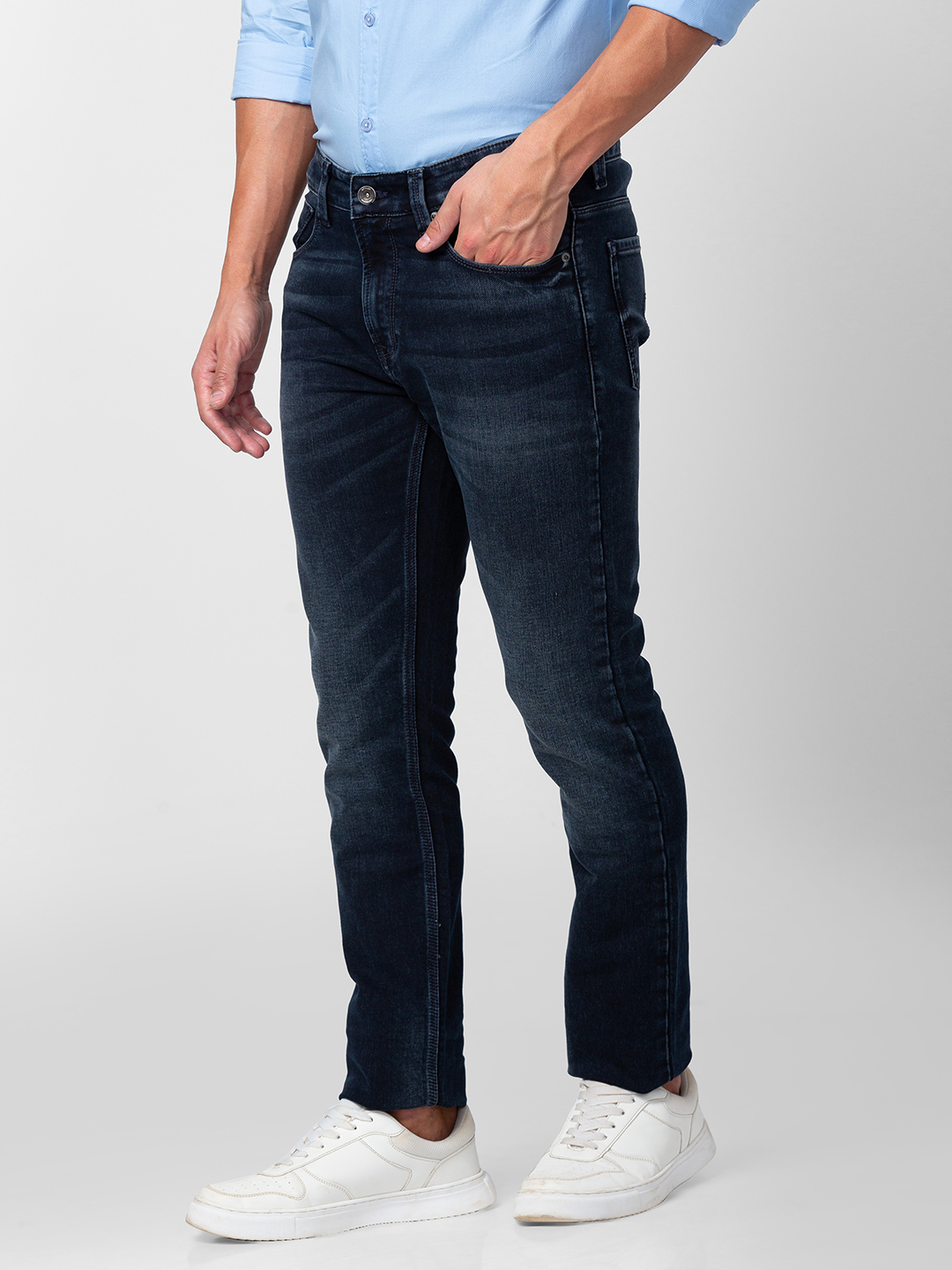 Men's Blue Cotton Solid Jeans