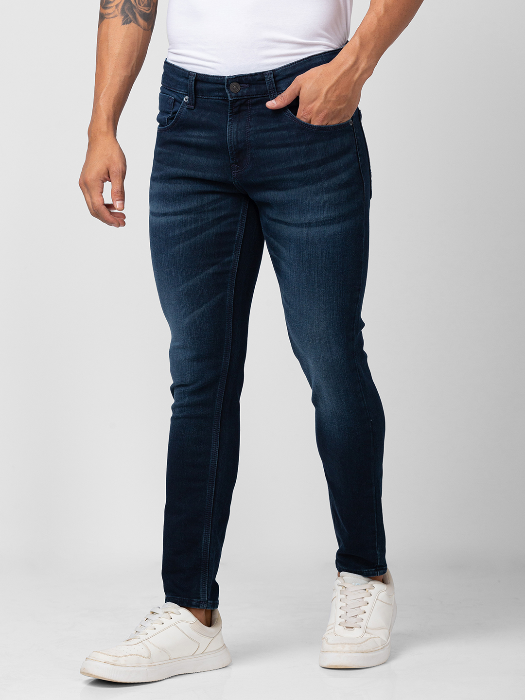 Men's Blue Cotton Solid Jeans