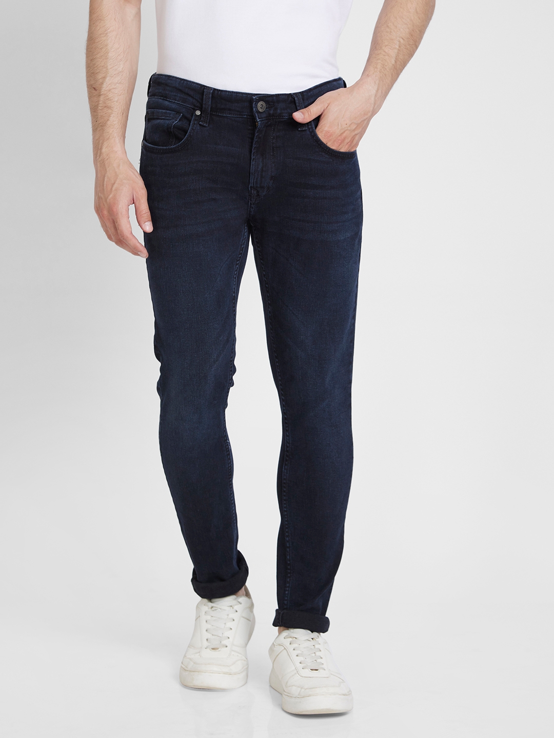 spykar | Spykar Men Charcoal Black Cotton Stretch Super Slim Fit Tapered Length Clean Look Low Rise Jeans - (Super Skinny) 0