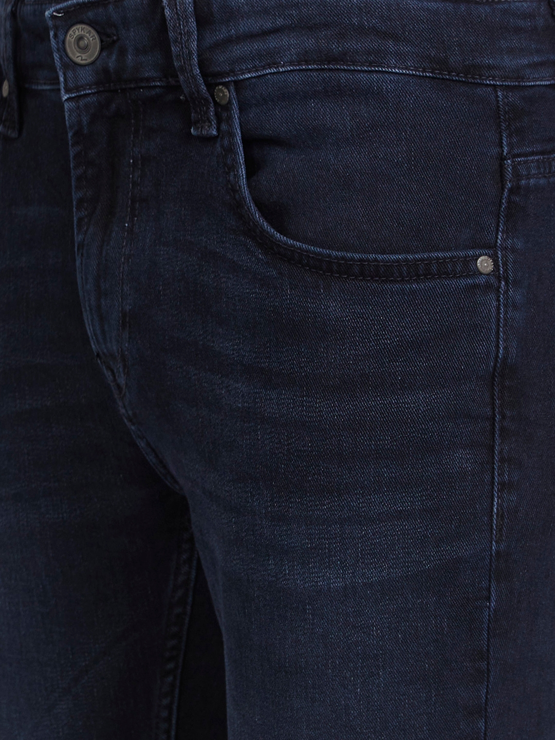 spykar | Spykar Men Charcoal Black Cotton Stretch Super Slim Fit Tapered Length Clean Look Low Rise Jeans - (Super Skinny) 4