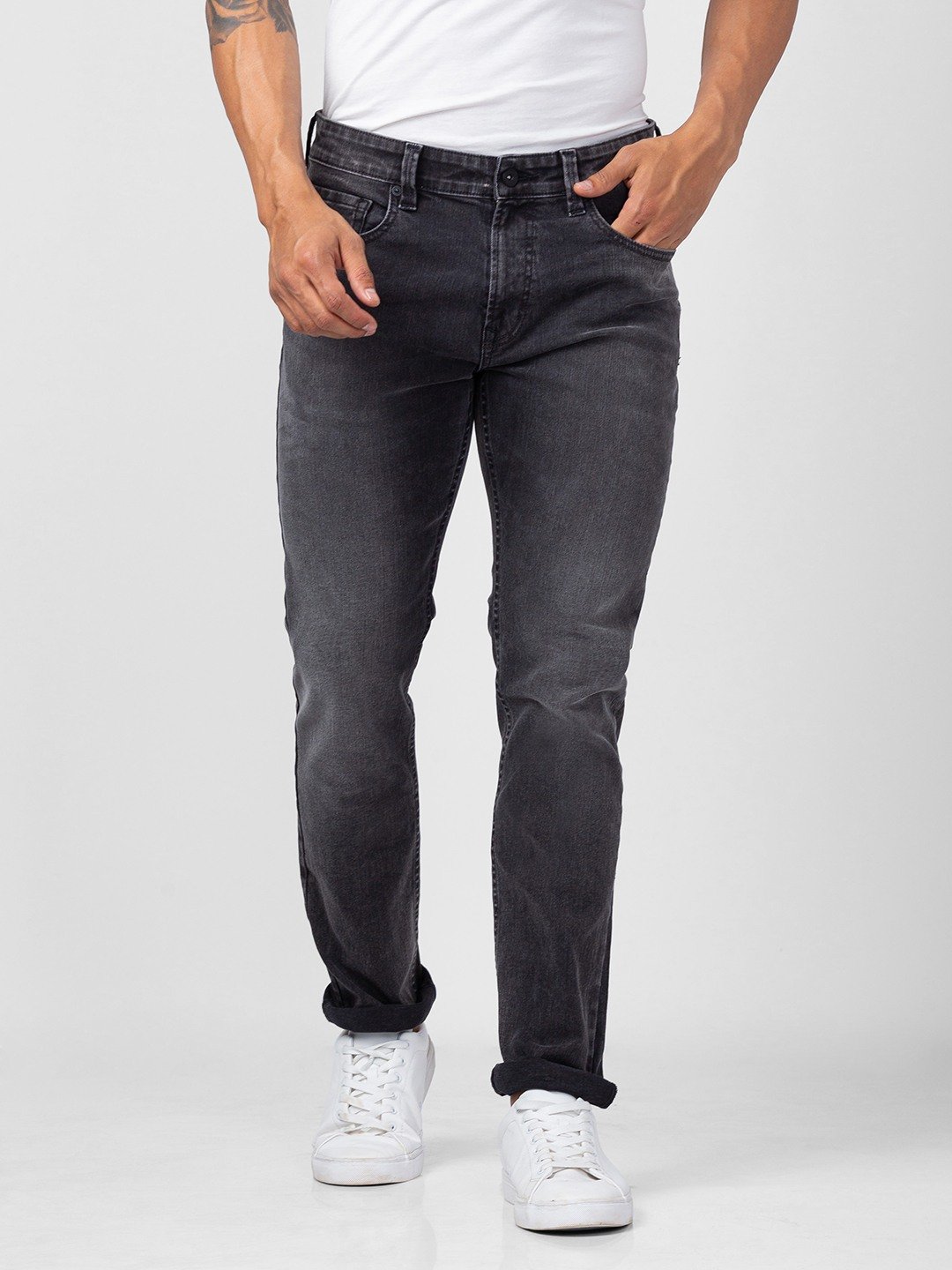 Men's Grey Cotton Jeans