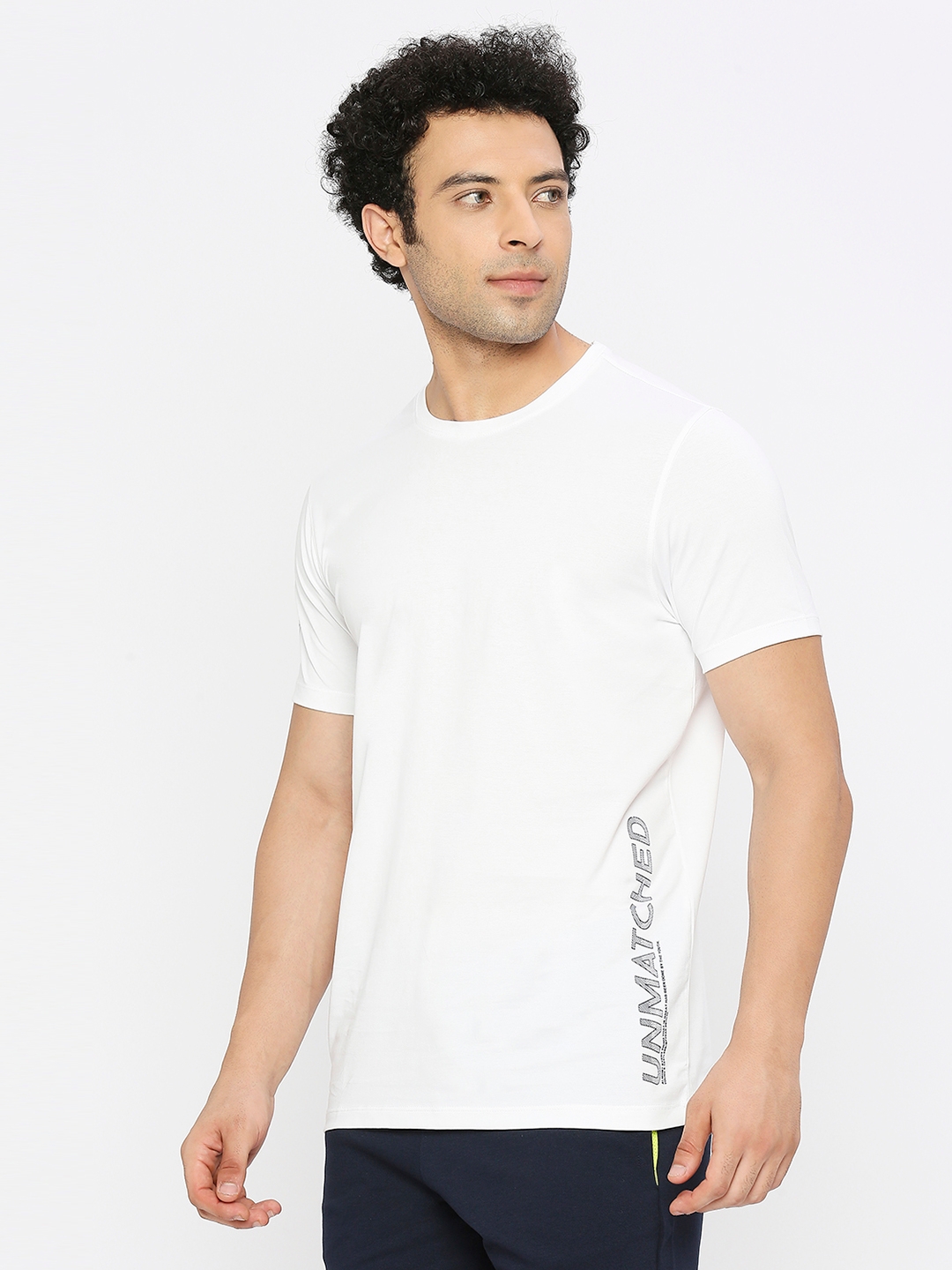spykar | Spykar Men White Blended Regular Fit Half Sleeve Plain Round Neck Tshirt 1