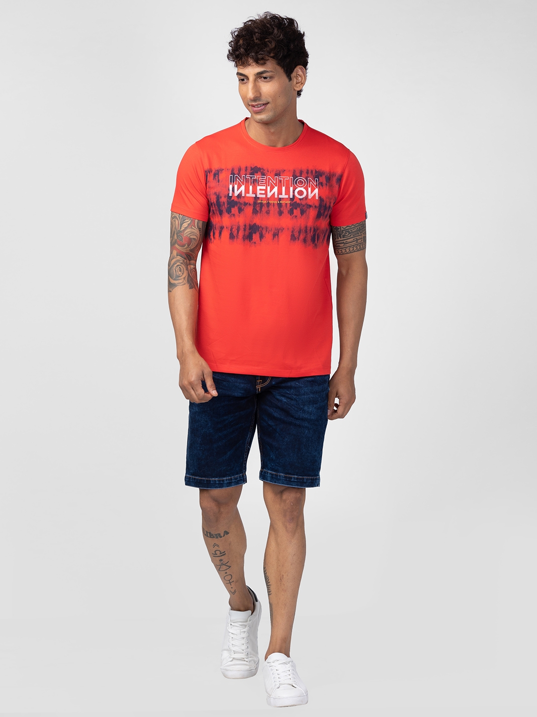 spykar | Spykar Men Deep Coral Cotton Regular Fit Half Sleeve Printed T-Shirt 1