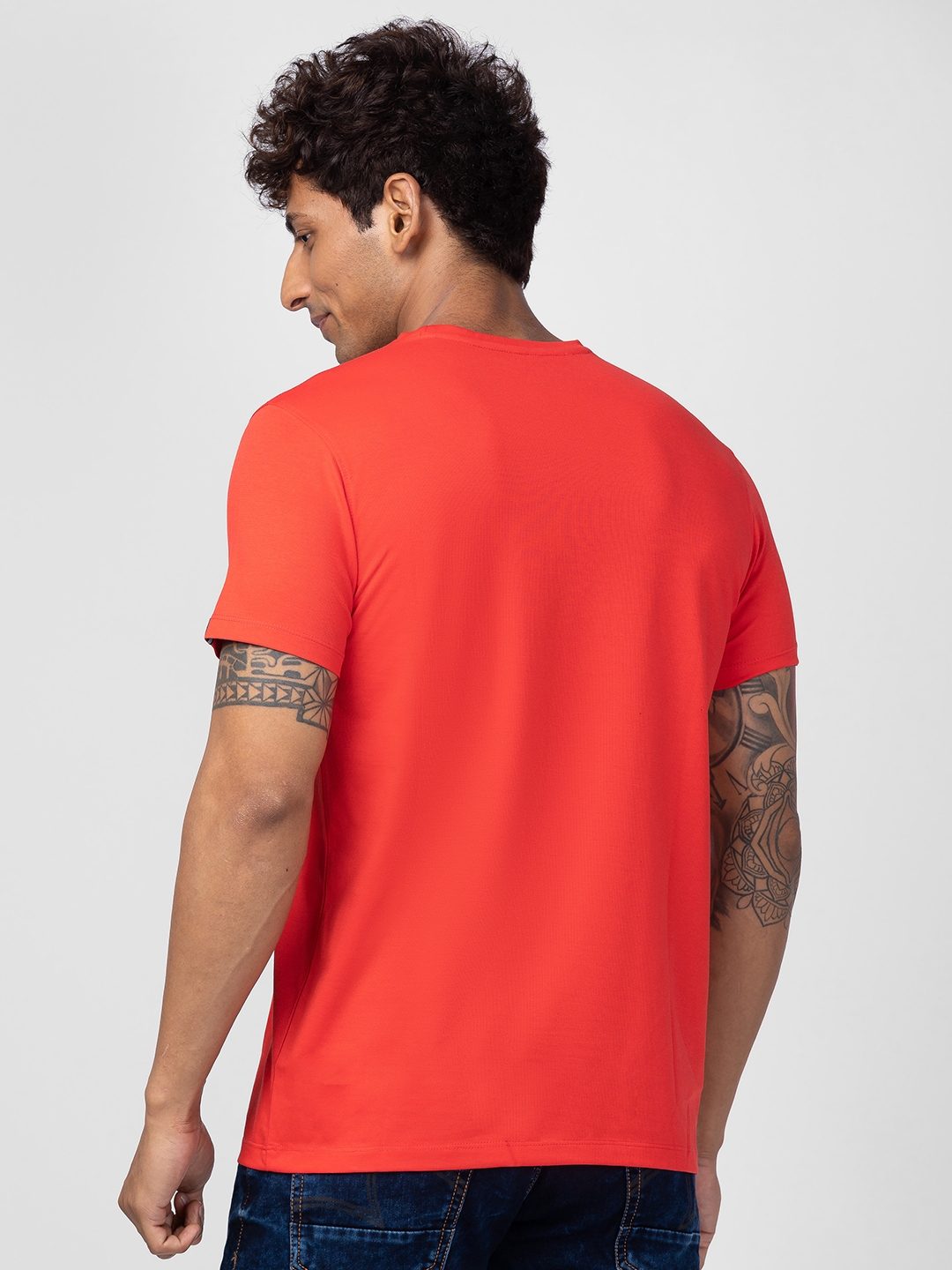 spykar | Spykar Men Deep Coral Cotton Regular Fit Half Sleeve Printed T-Shirt 2