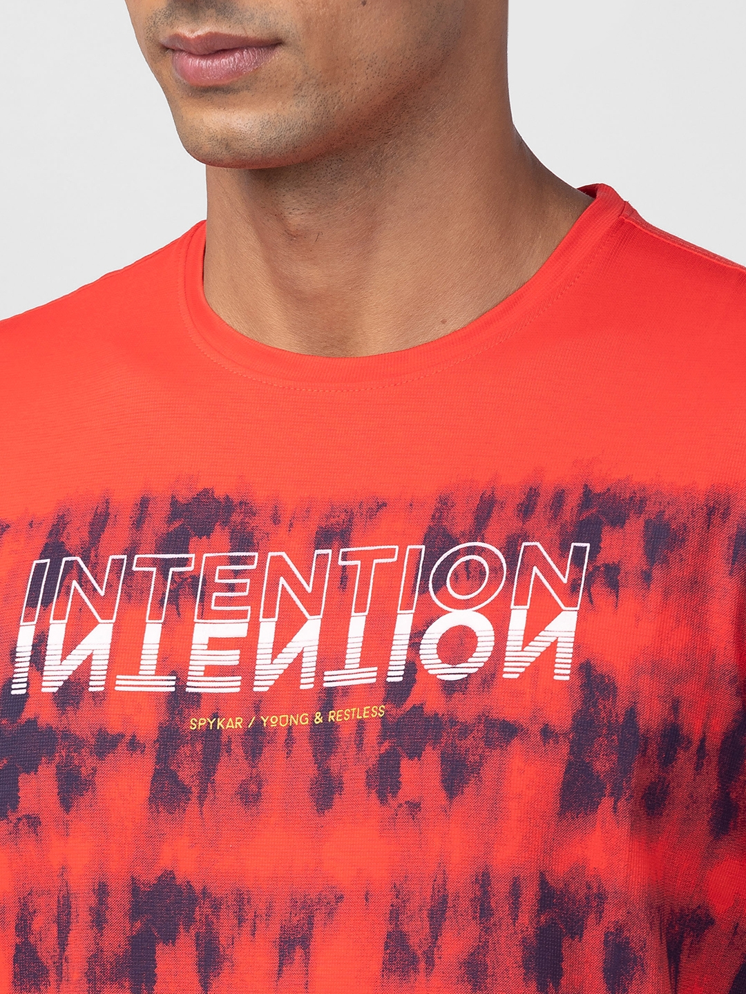 spykar | Spykar Men Deep Coral Cotton Regular Fit Half Sleeve Printed T-Shirt 4