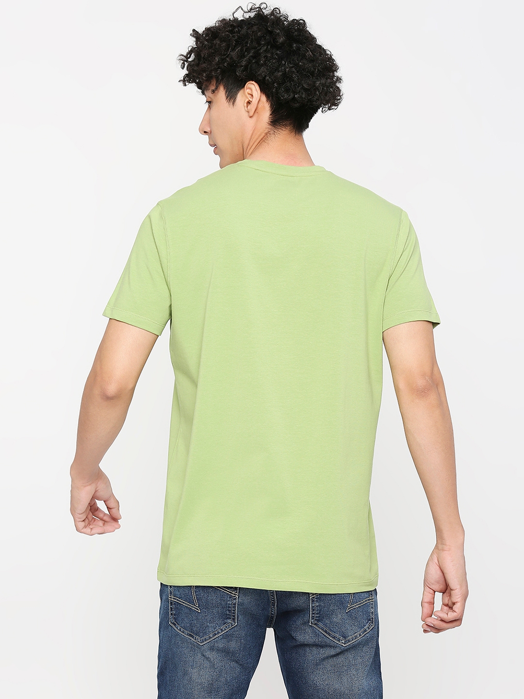 spykar | Spykar Men Dusty Pista Green Cotton Slim Fit Round Neck Printed Tshirt 3