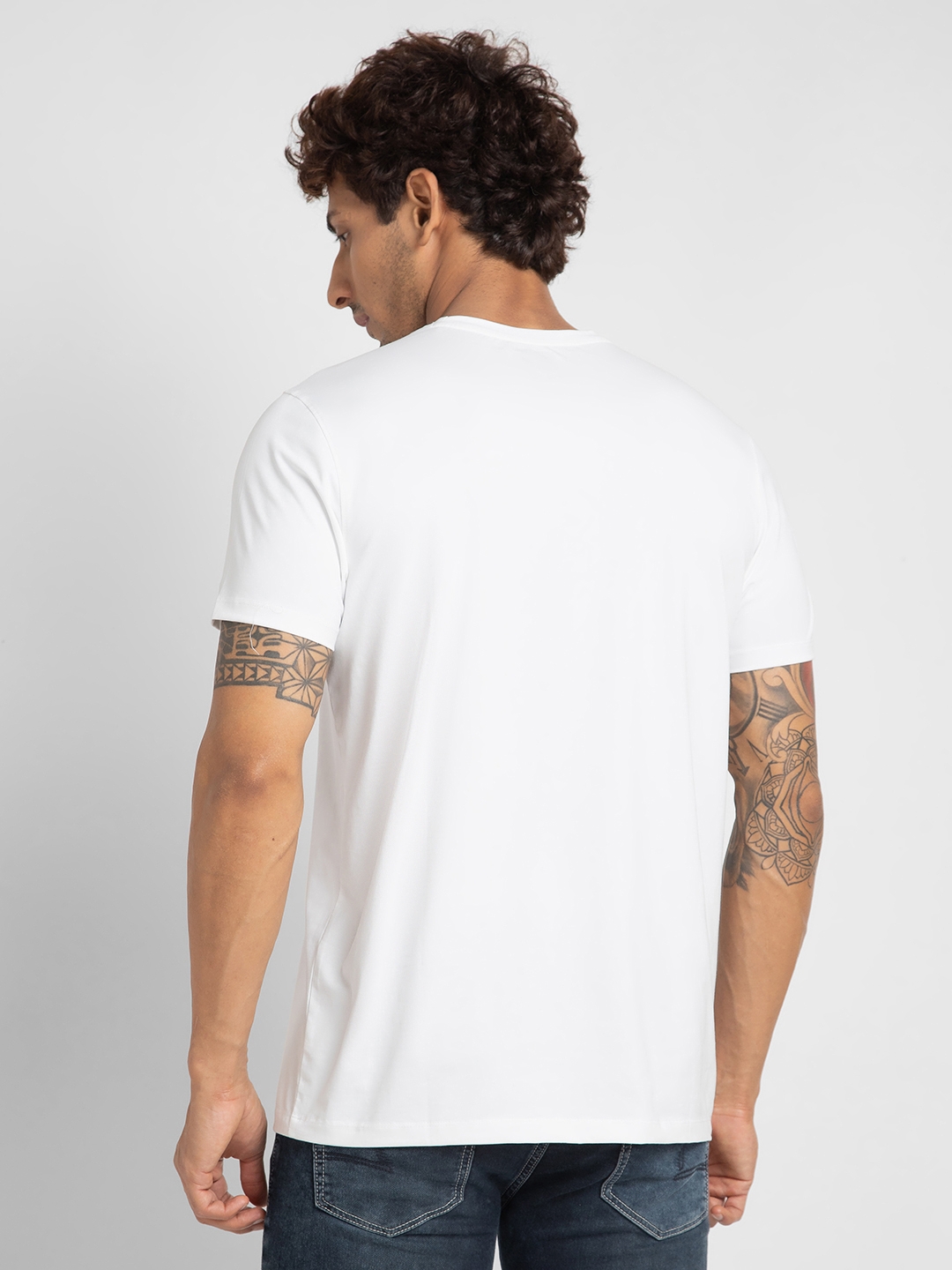 spykar | Spykar Men White Blended Slim Fit Printed Round Neck Tshirt 2