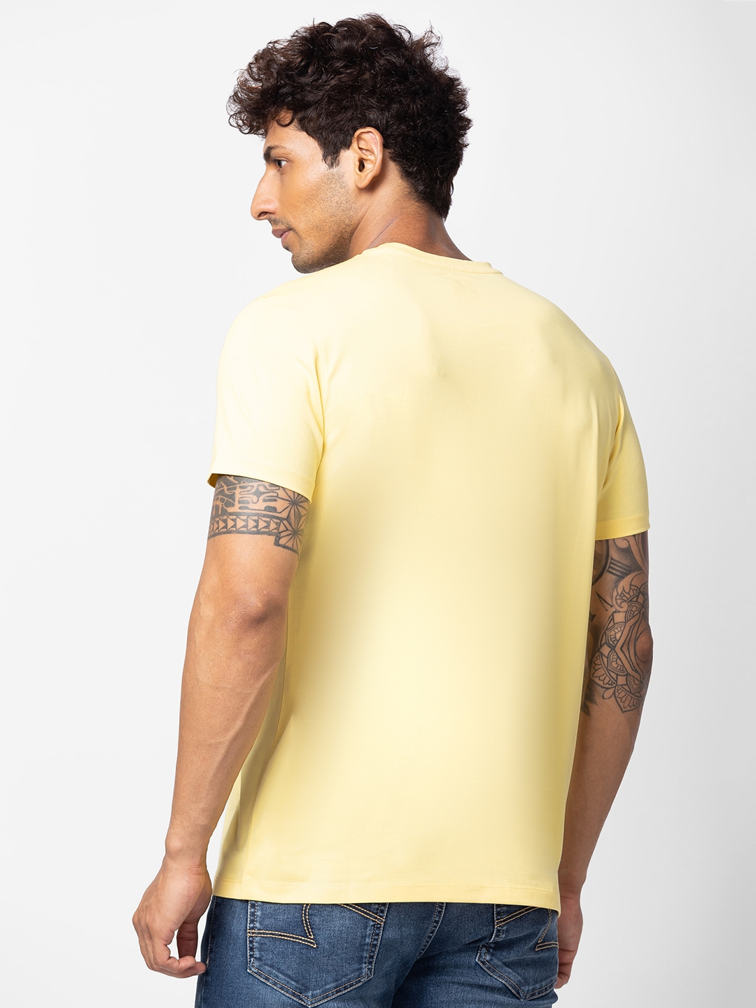 spykar | Spykar Men Yellow Cotton Regular Fit Half Sleeve Printed T-Shirt 2