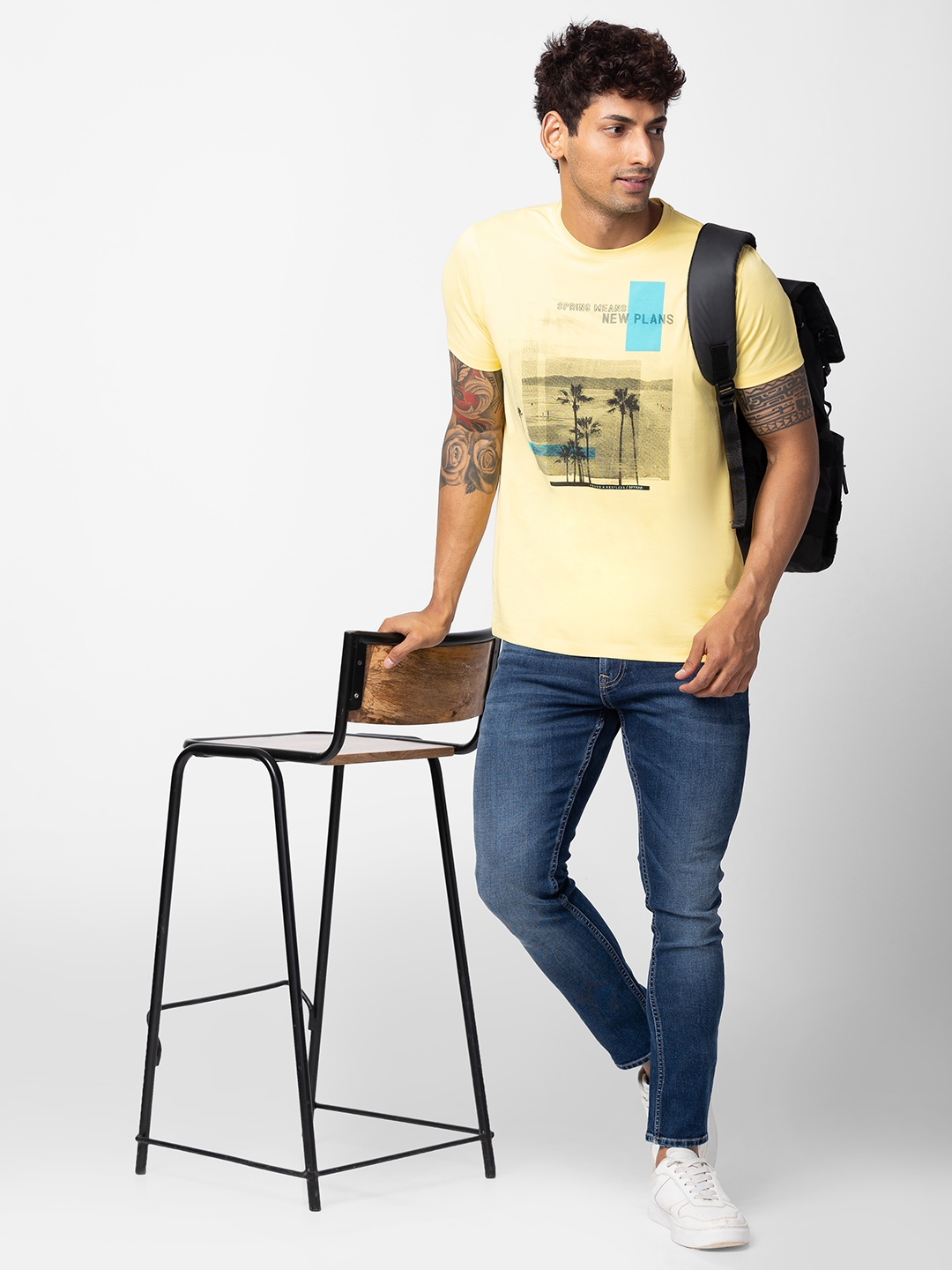 spykar | Spykar Men Yellow Cotton Regular Fit Half Sleeve Printed T-Shirt 5
