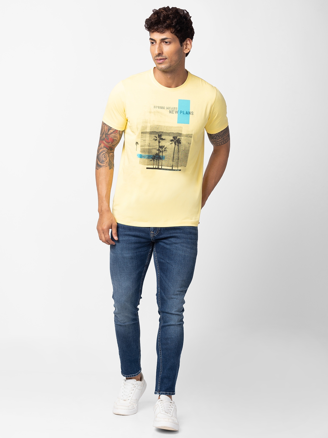 spykar | Spykar Men Yellow Cotton Regular Fit Half Sleeve Printed T-Shirt 1