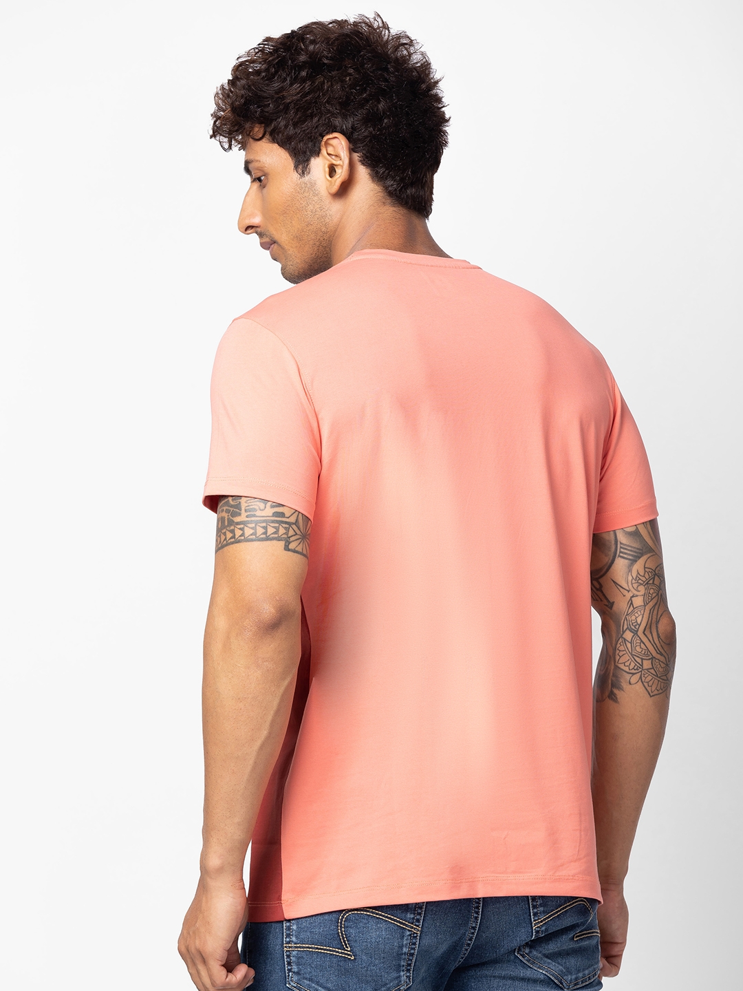 spykar | Spykar Men Peach Cotton Regular Fit Half Sleeve Printed T-Shirt 2