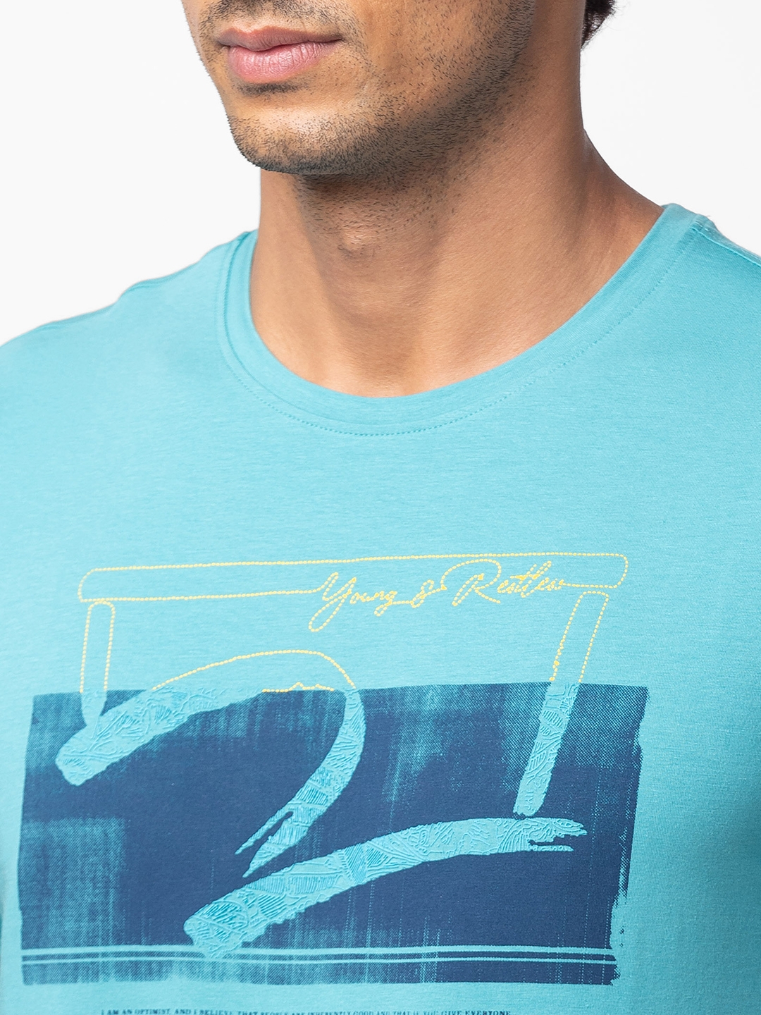 spykar | Spykar Men Dusty Turquoise Cotton Regular Fit Half Sleeve Printed T-Shirt 4