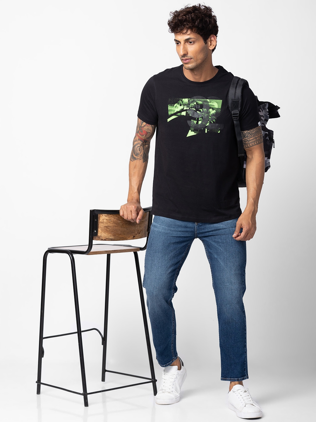 spykar | Spykar Men Black Cotton Regular Fit Half Sleeve Printed T-Shirt 5