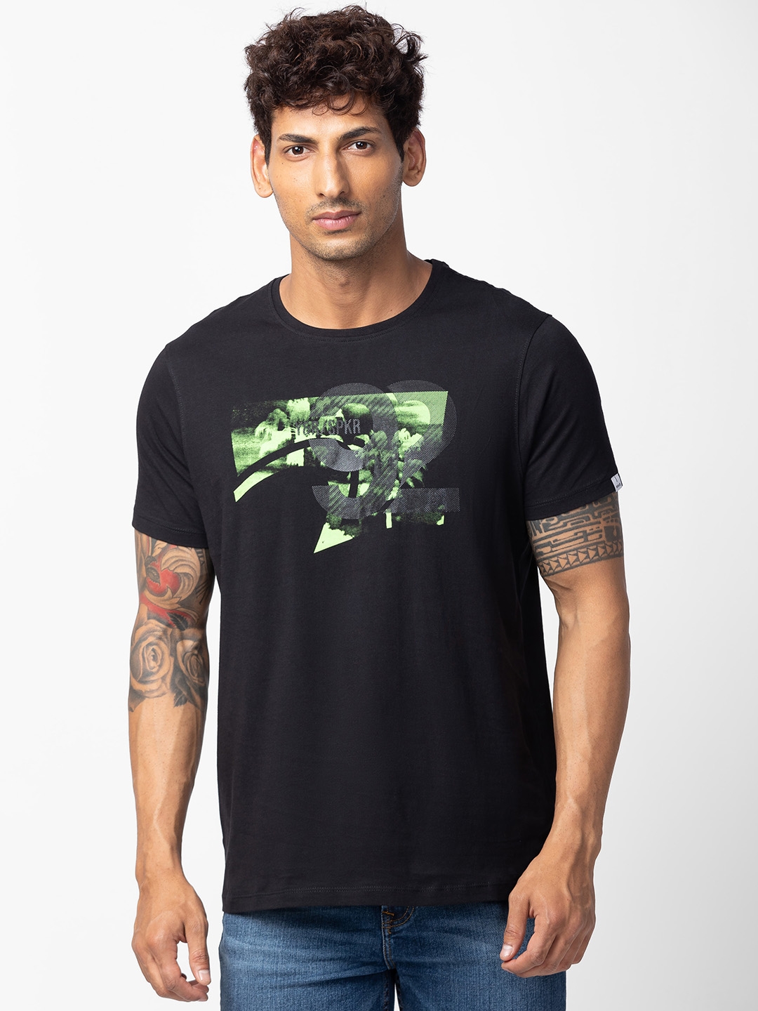 spykar | Spykar Men Black Cotton Regular Fit Half Sleeve Printed T-Shirt 0