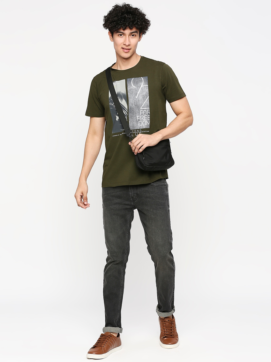 spykar | Spykar Men Rifle Green Cotton Slim Fit Round Neck Printed Tshirt 5