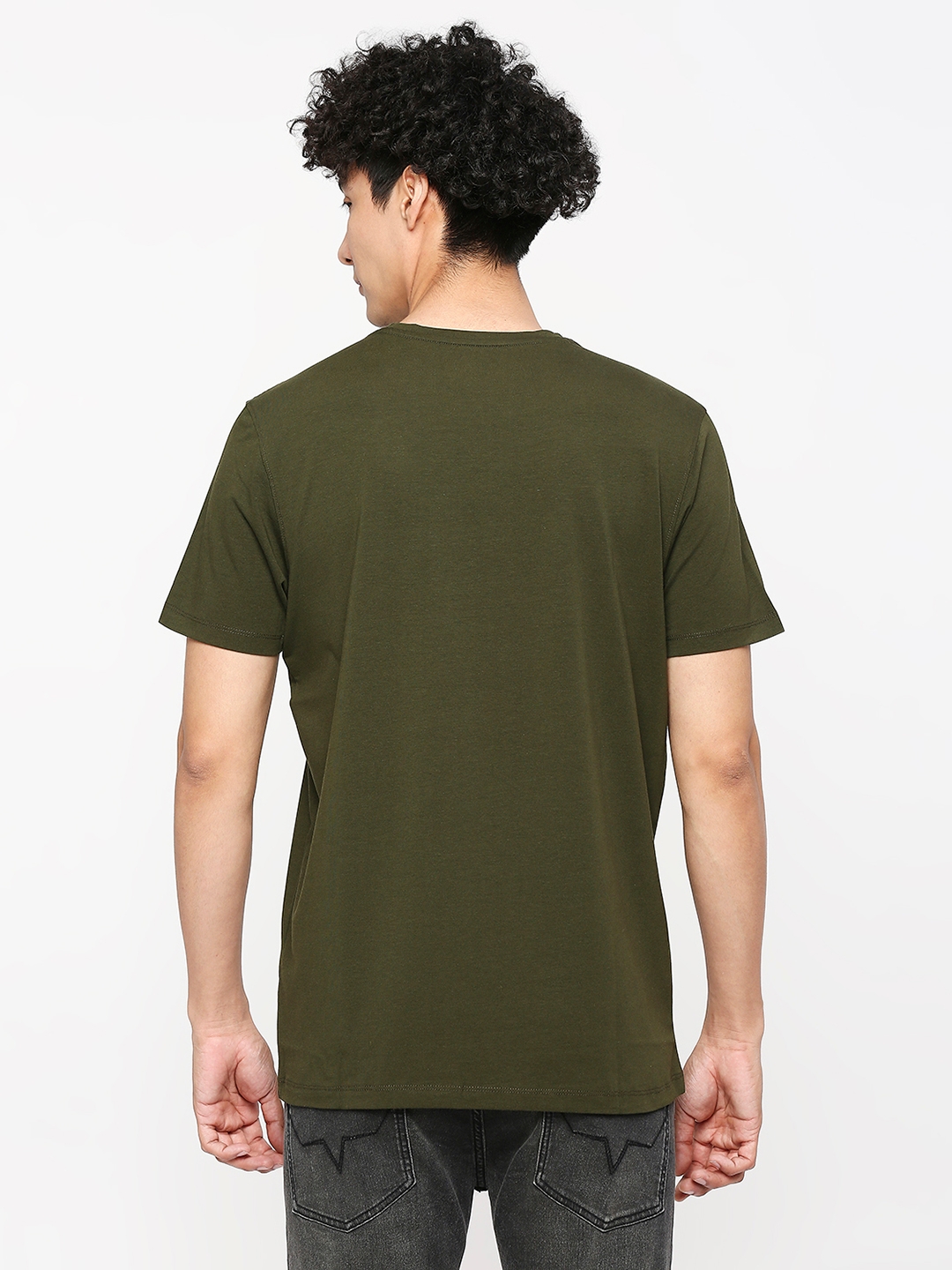spykar | Spykar Men Rifle Green Cotton Slim Fit Round Neck Printed Tshirt 3