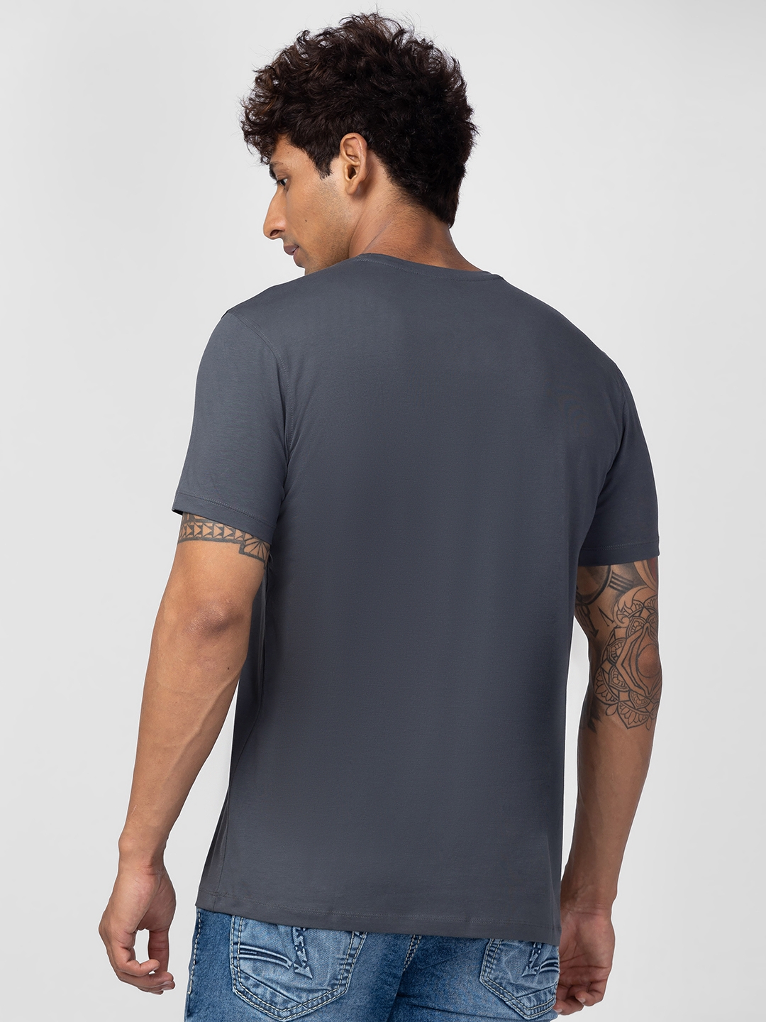 spykar | Spykar Men Slate Grey Cotton Regular Fit Half Sleeve Printed T-Shirt 2