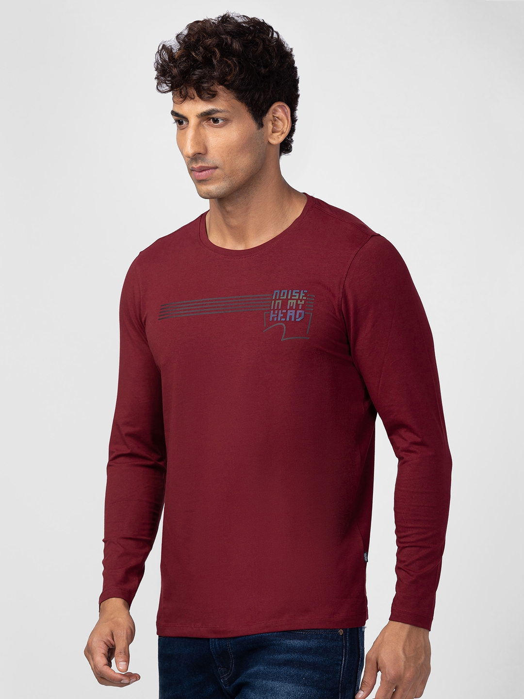Spykar | Spykar Men Wine Cotton Regular Fit Half Sleeve Printed T-Shirt 3