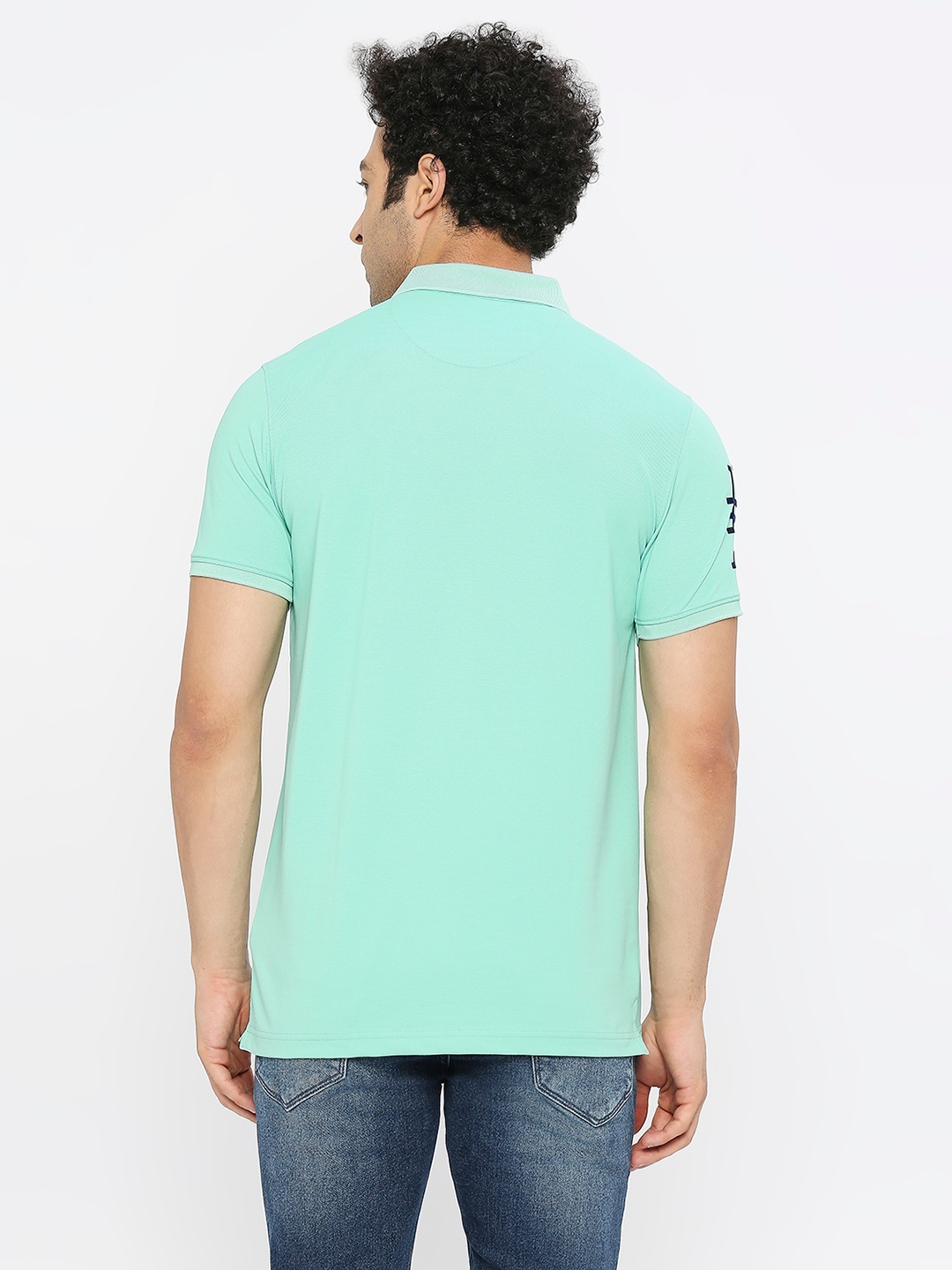 spykar | Spykar Men Ice Green Blended Regular Fit Half Sleeve Plain Polo Tshirt 3