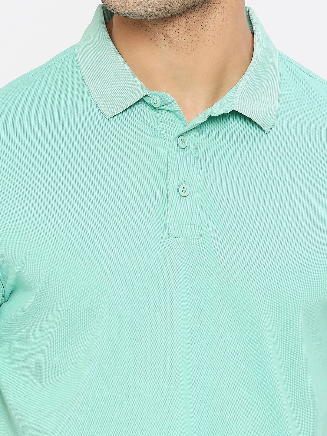 spykar | Spykar Men Ice Green Blended Regular Fit Half Sleeve Plain Polo Tshirt 4