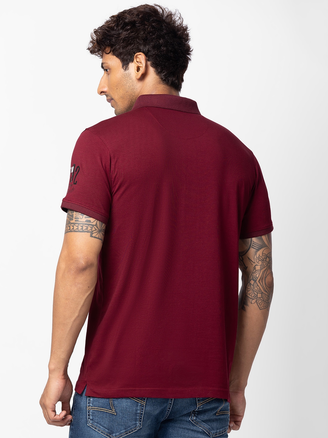 Spykar | Spykar Men Wine Cotton Regular Fit Half Sleeve Printed T-Shirt 2