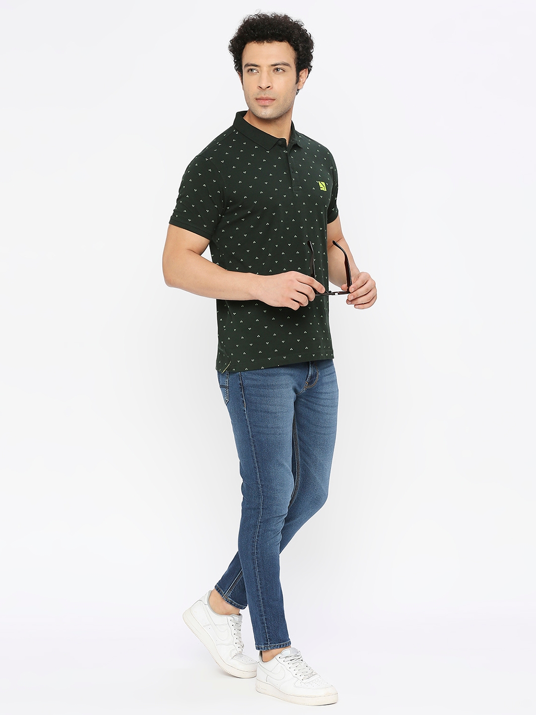 spykar | Spykar Men Bottle Green Blended Regular Fit Half Sleeve Printed Polo Tshirt 5