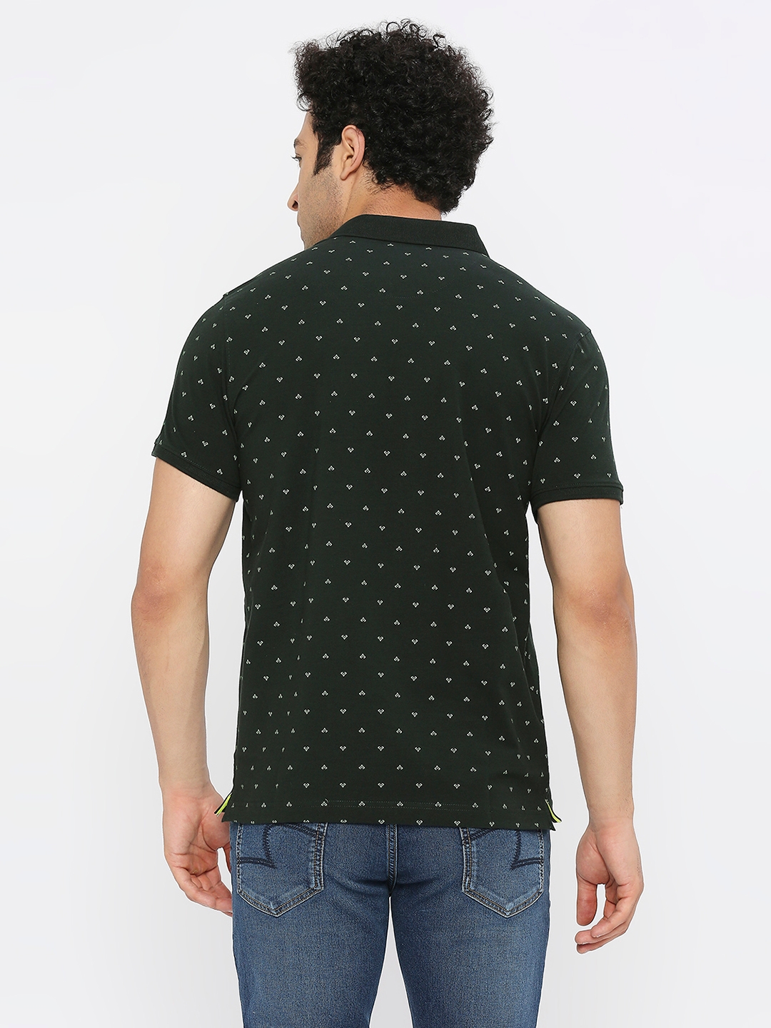 spykar | Spykar Men Bottle Green Blended Regular Fit Half Sleeve Printed Polo Tshirt 3