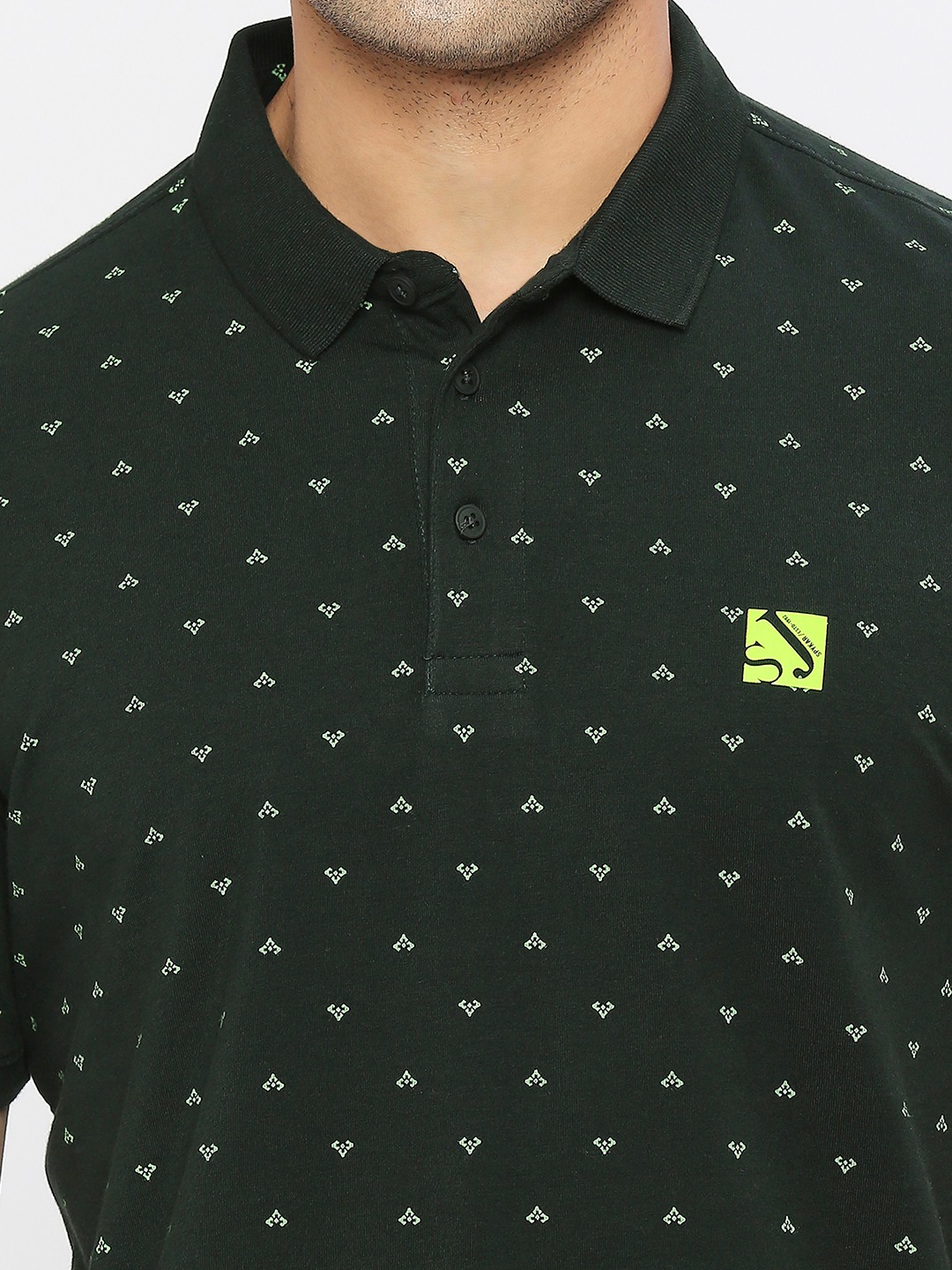 spykar | Spykar Men Bottle Green Blended Regular Fit Half Sleeve Printed Polo Tshirt 4