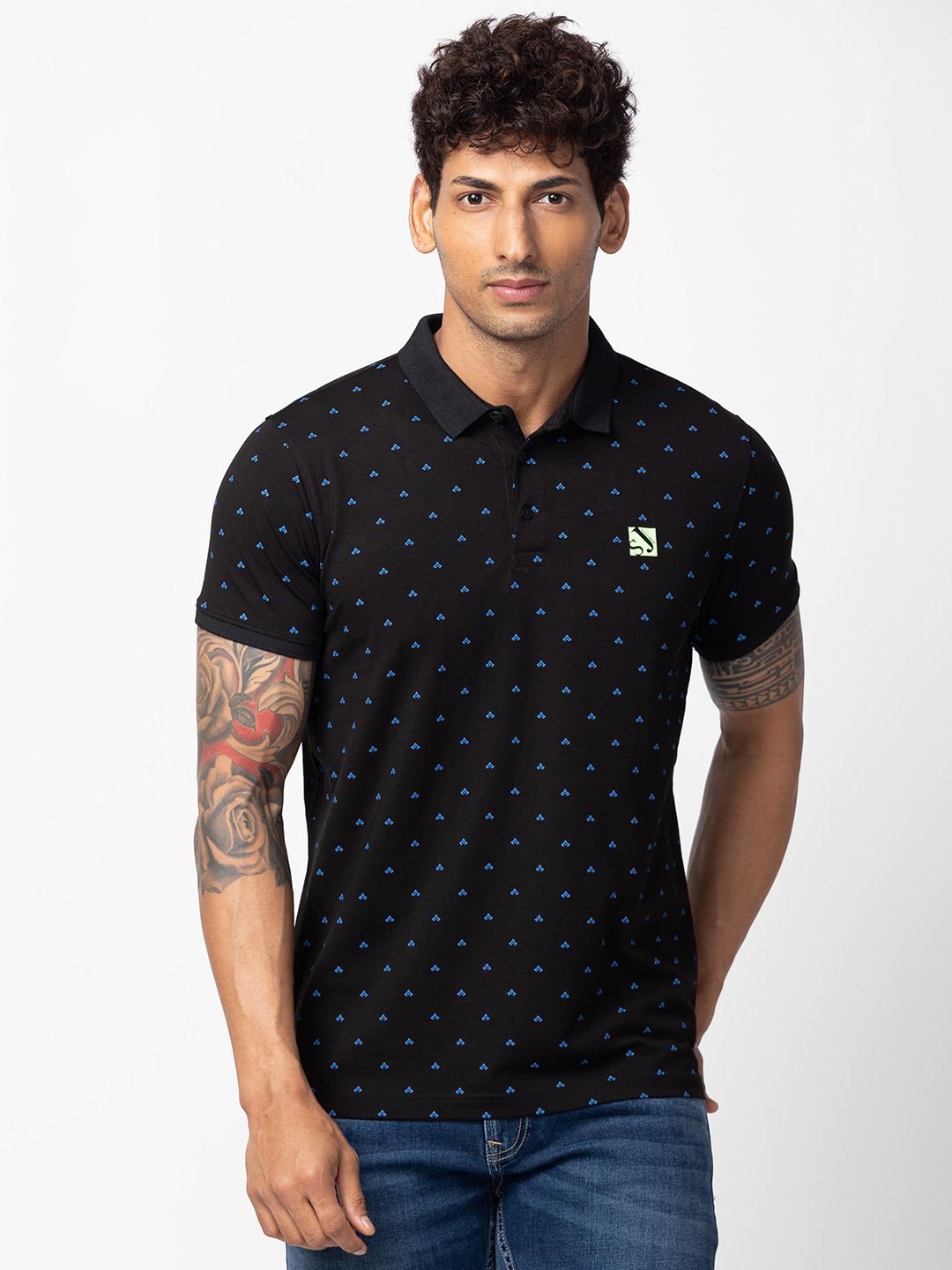 Spykar Men Black Cotton Regular Fit Half Sleeve Printed T-Shirt