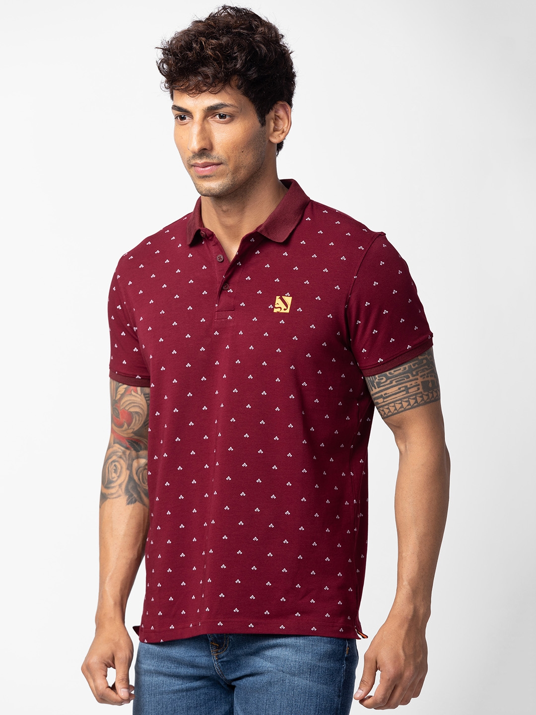 Spykar | Spykar Men Wine Cotton Regular Fit Half Sleeve Printed T-Shirt 3